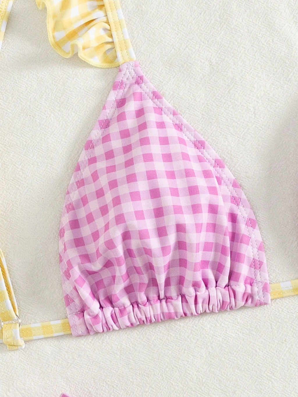 Spring & Summer Women's Sexy Pink & Yellow Plaid Ruffle Trim Bikini