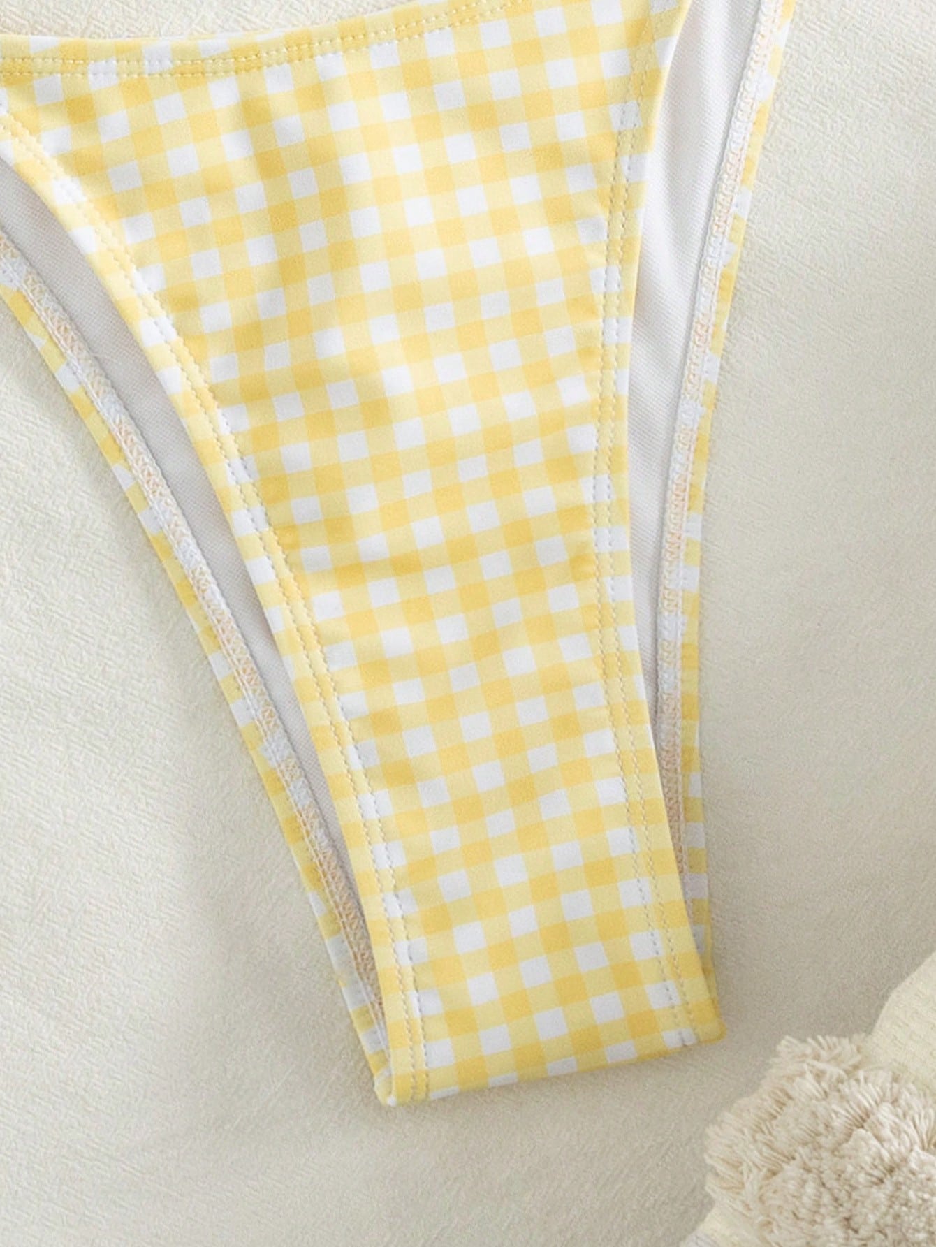 Spring & Summer Women's Sexy Pink & Yellow Plaid Ruffle Trim Bikini