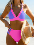 popvil Women Beach Colorblock Bikini Set Strappy Sides Crisscross