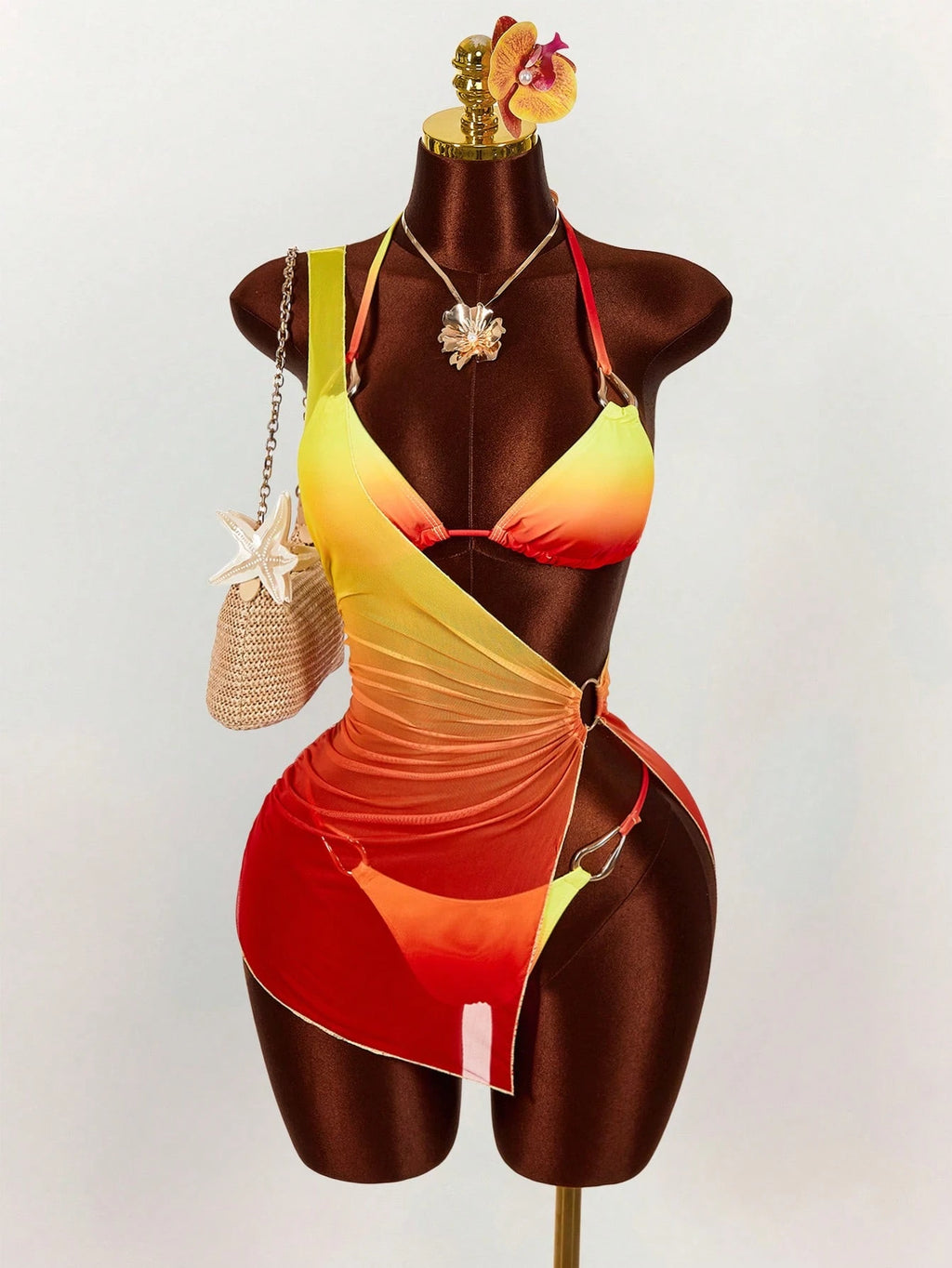 Amplova Women's Tie Dye 3 Pieces Set,Pink Orange,Summer Casual Beach Holiday Vac