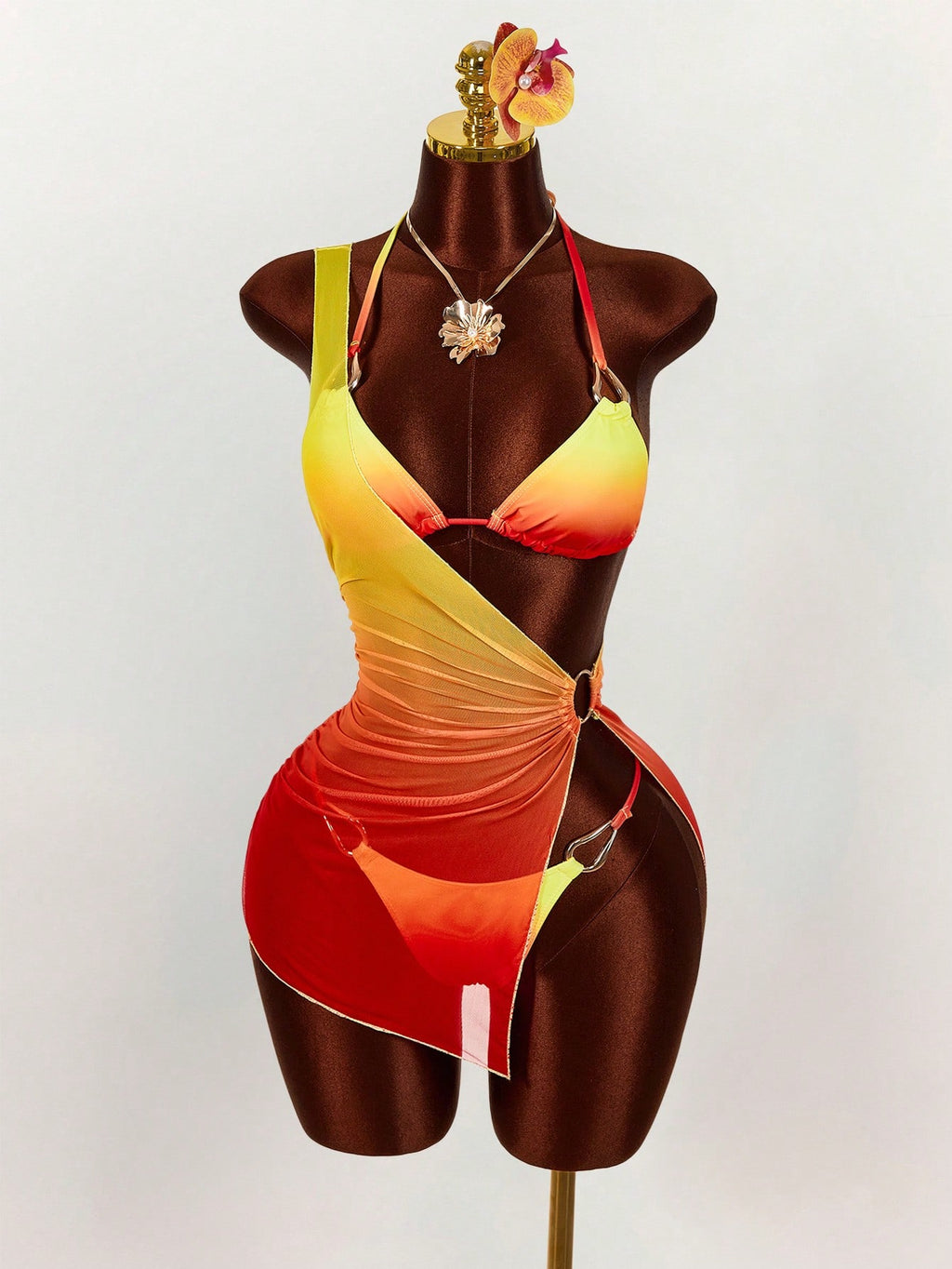 Amplova Women's Tie Dye 3 Pieces Set,Pink Orange,Summer Casual Beach Holiday Vac