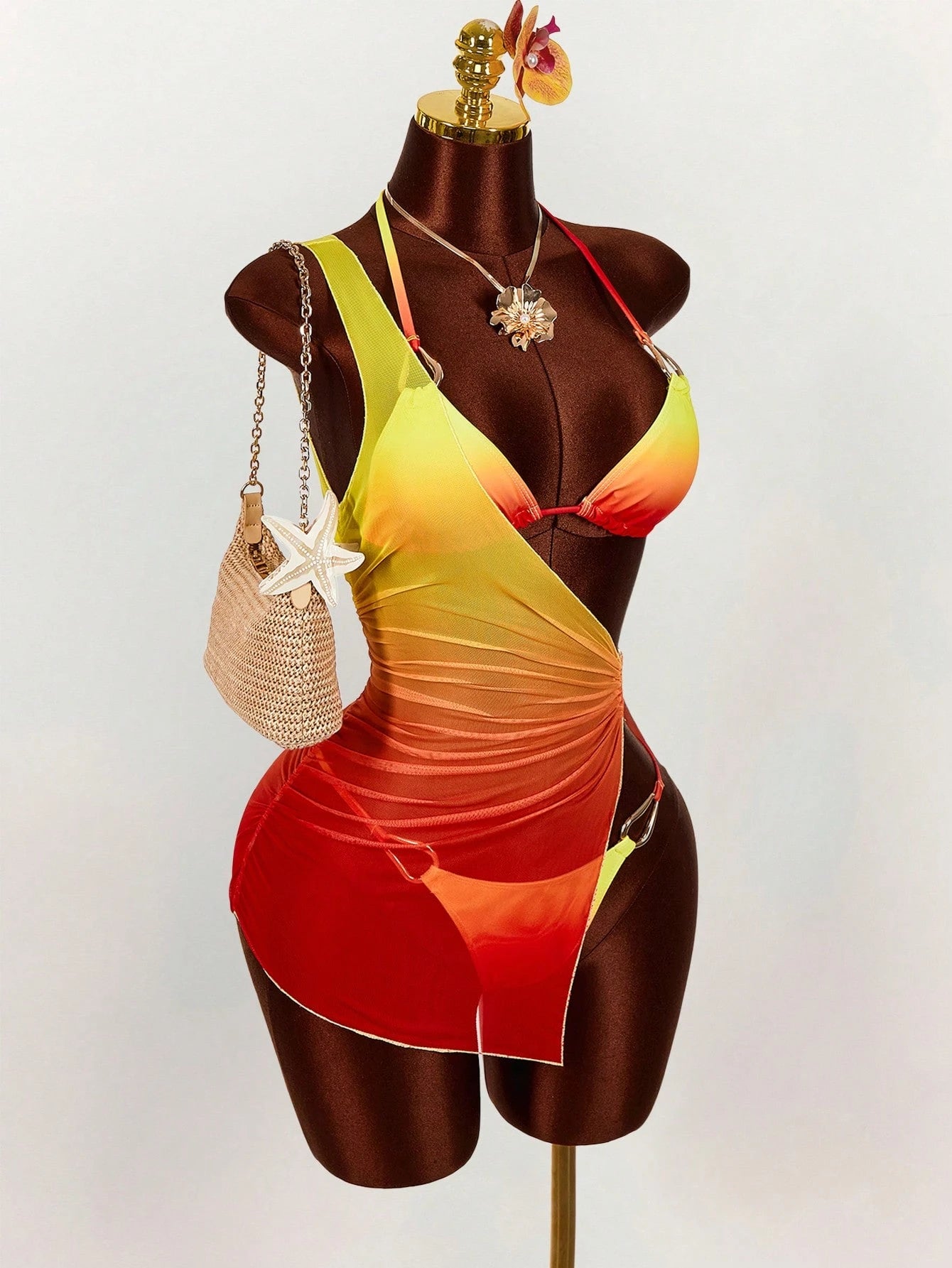 Amplova Women's Tie Dye 3 Pieces Set,Pink Orange,Summer Casual Beach Holiday Vac