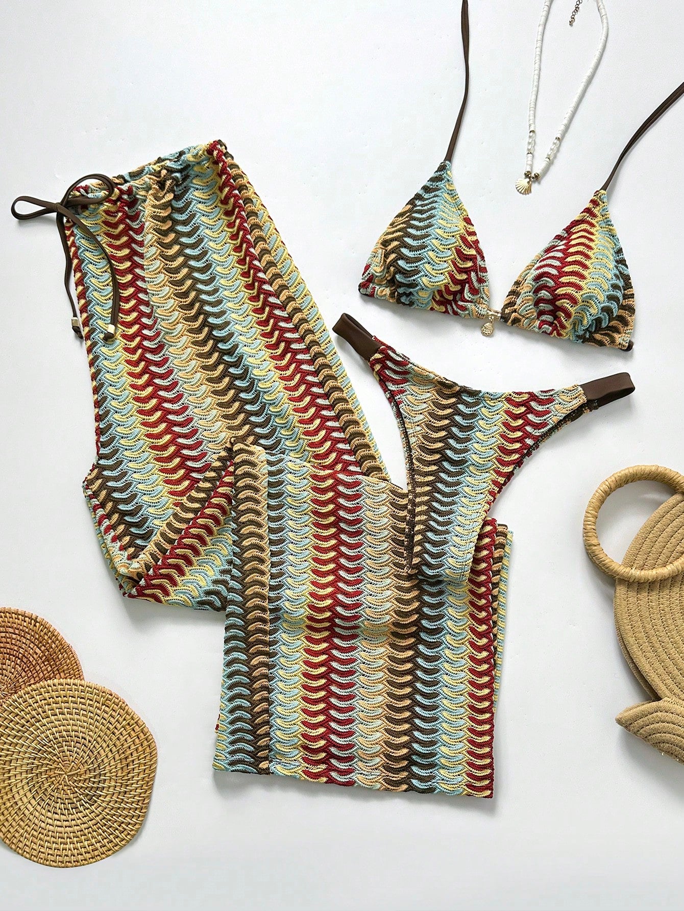 Swim Chicsea 26SS Spring/Summer Vacation Beach BOHO Braided Brown-Red