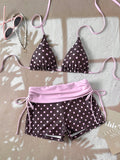 Swim Mod 2026 Women Swimwear 2 Pieces Set,Brown And Yellow Polka