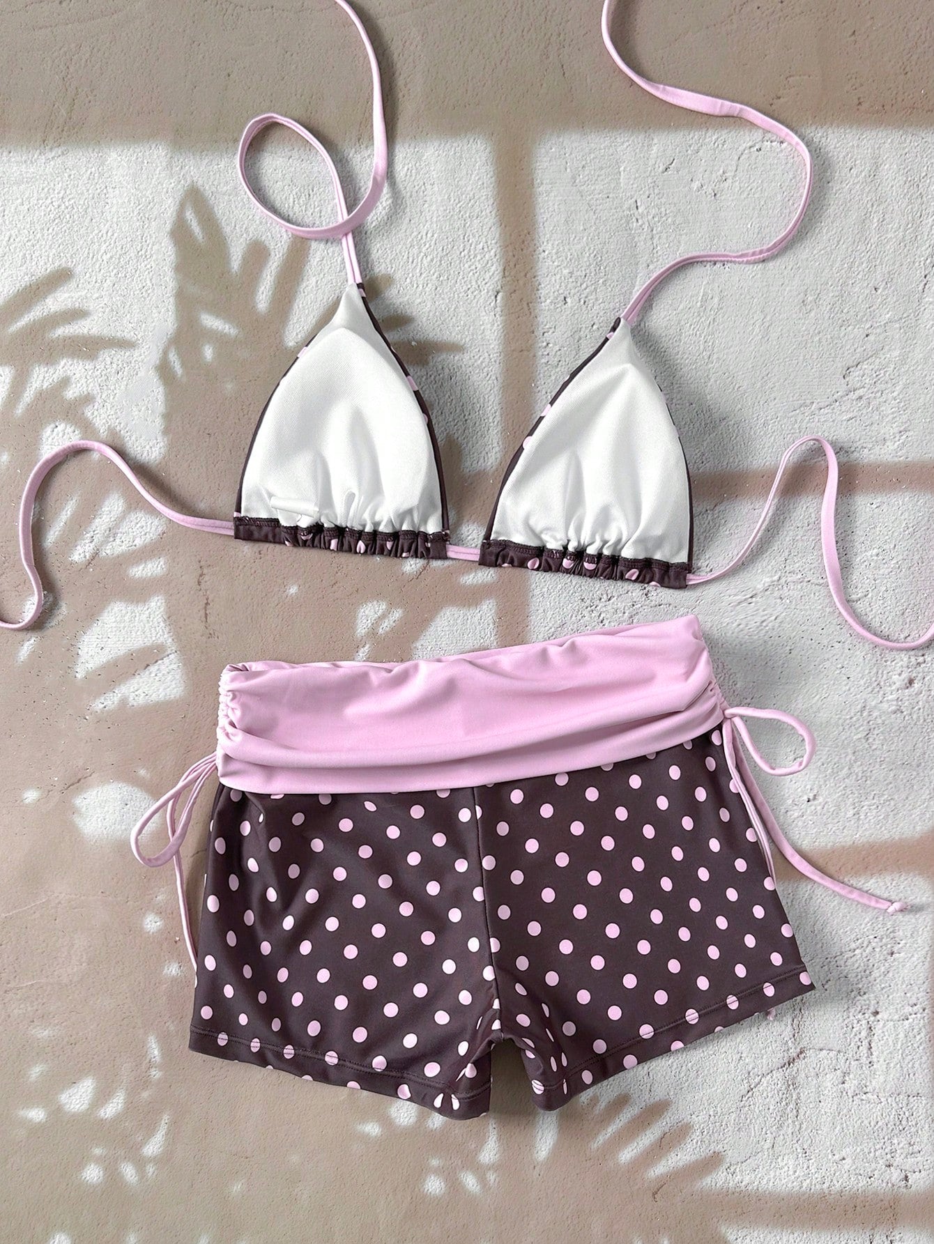Swim Mod 2026 Women Swimwear 2 Pieces Set,Brown And Yellow Polka