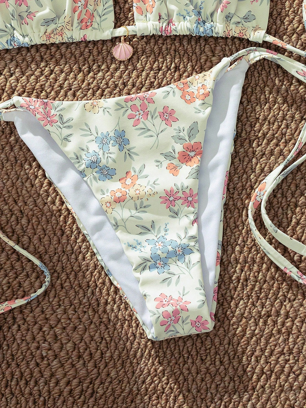 Swim Mod Multicolor Plant Pattern Fabric Halter Bikini Set Boho Style