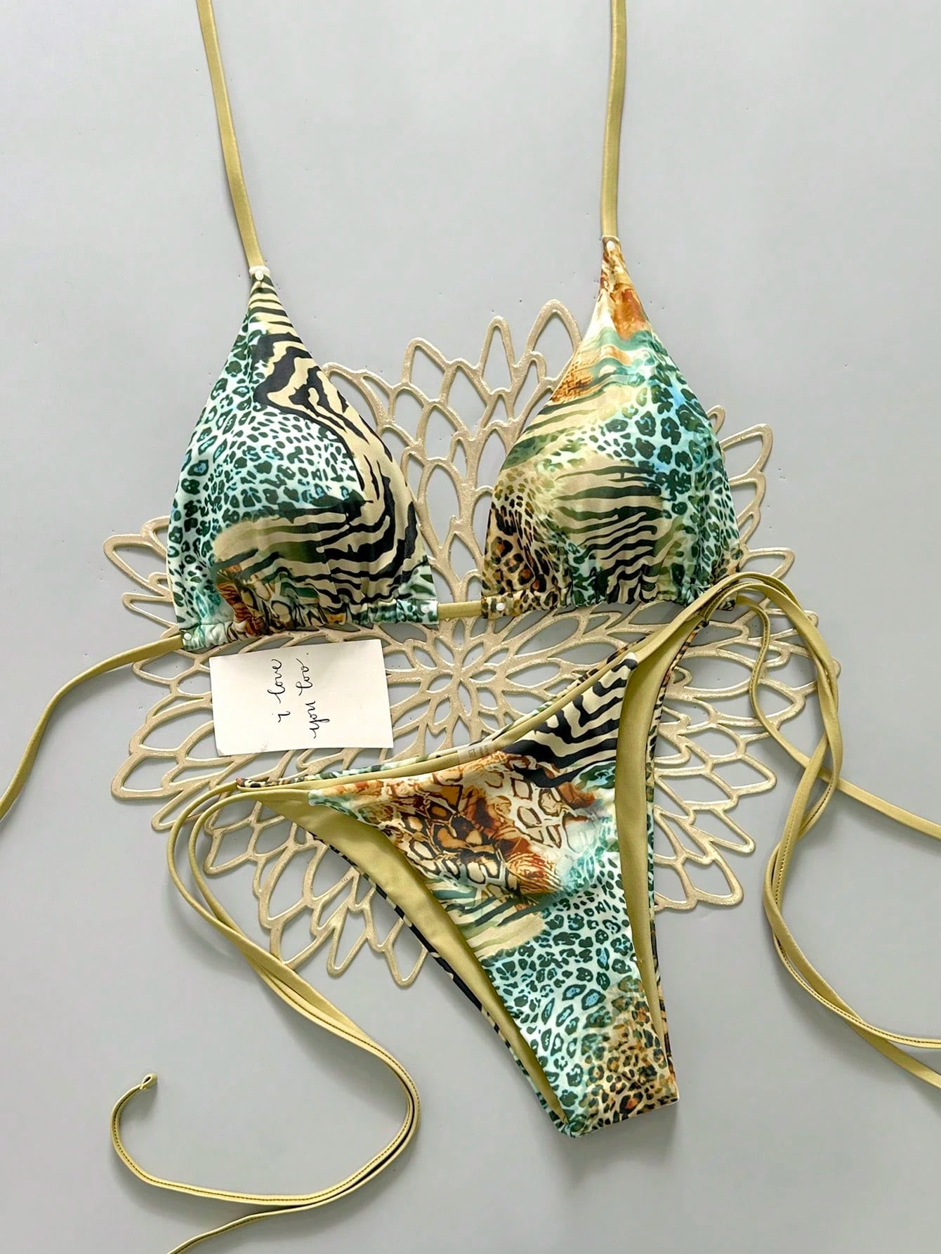 Sexy Vintage Leopard Print Pattern Bikini Two Pieces Swimwear For