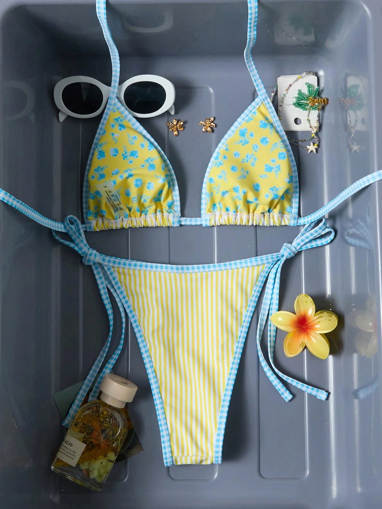 Swim Mod Women's Halter Bikini Two Pieces Swimwear Striped Gingham