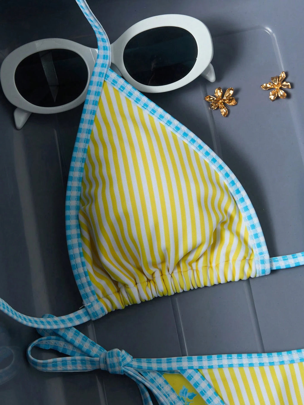 Swim Mod Women's Halter Bikini Two Pieces Swimwear Striped Gingham