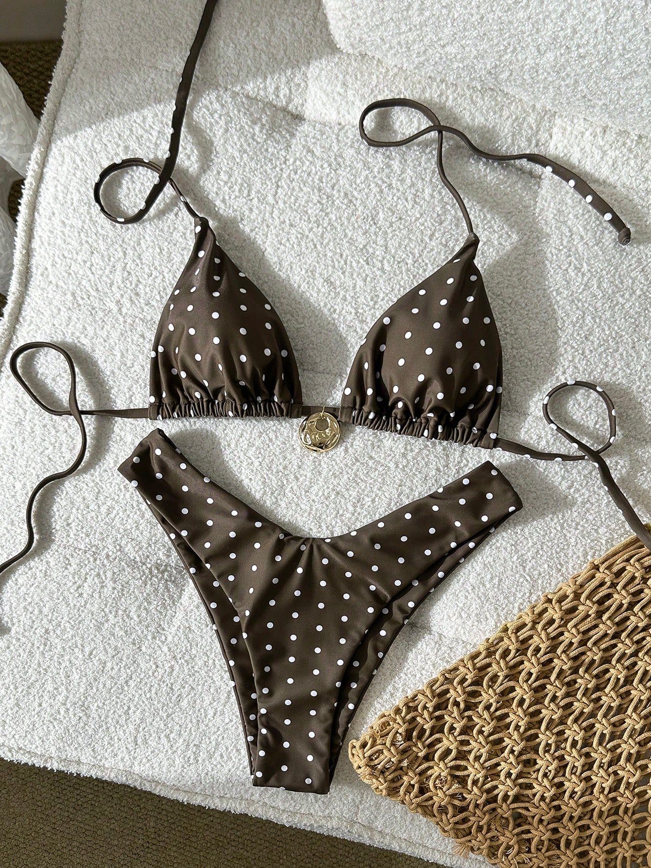 Swim Mod Women's Solid Color Metal Decor Spaghetti Strap Sexy Bikini
