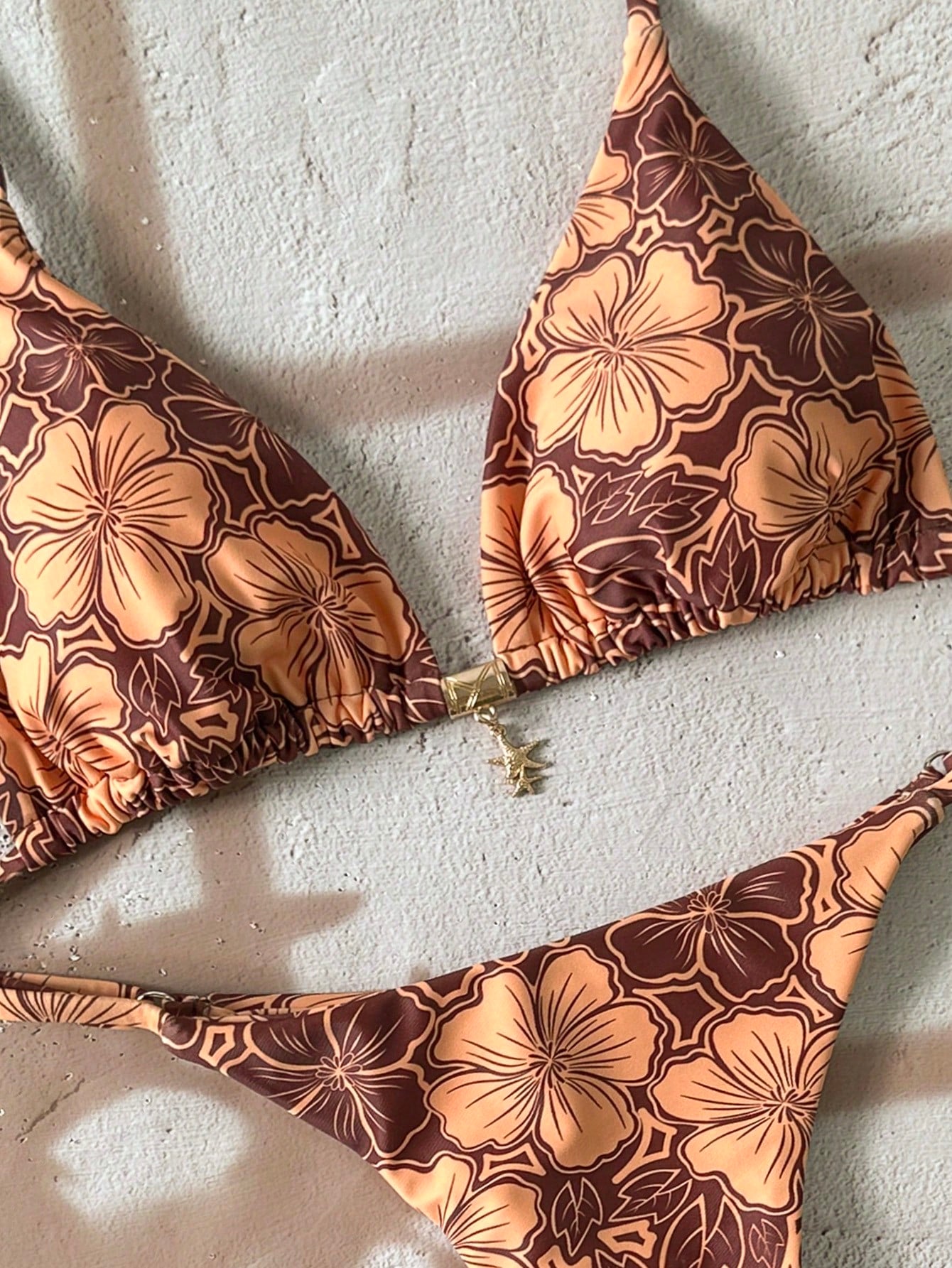 Swim Mod Multicolor Fabric Tropical Halter Bikini Set Knot Tie Side