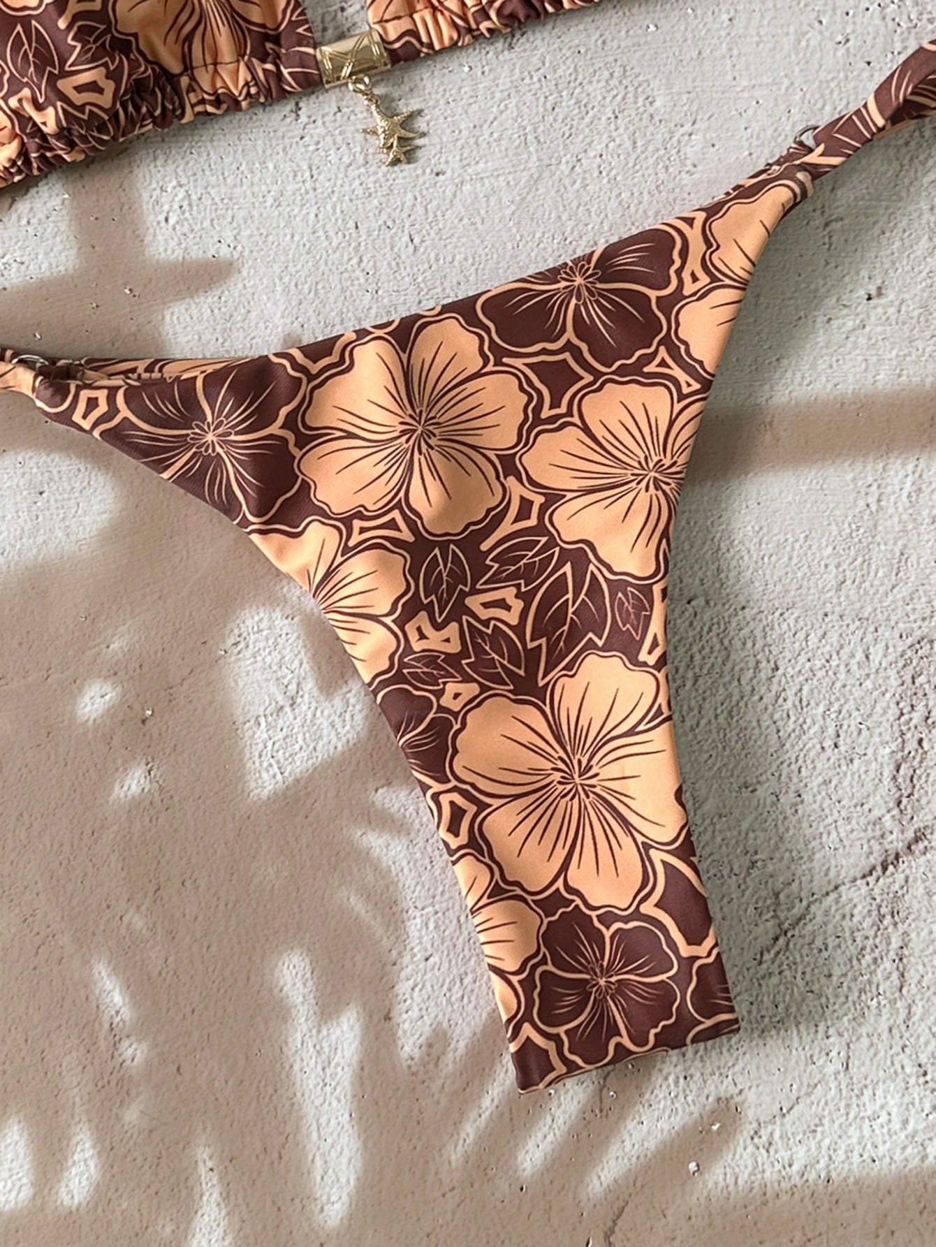 Swim Mod Multicolor Fabric Tropical Halter Bikini Set Knot Tie Side