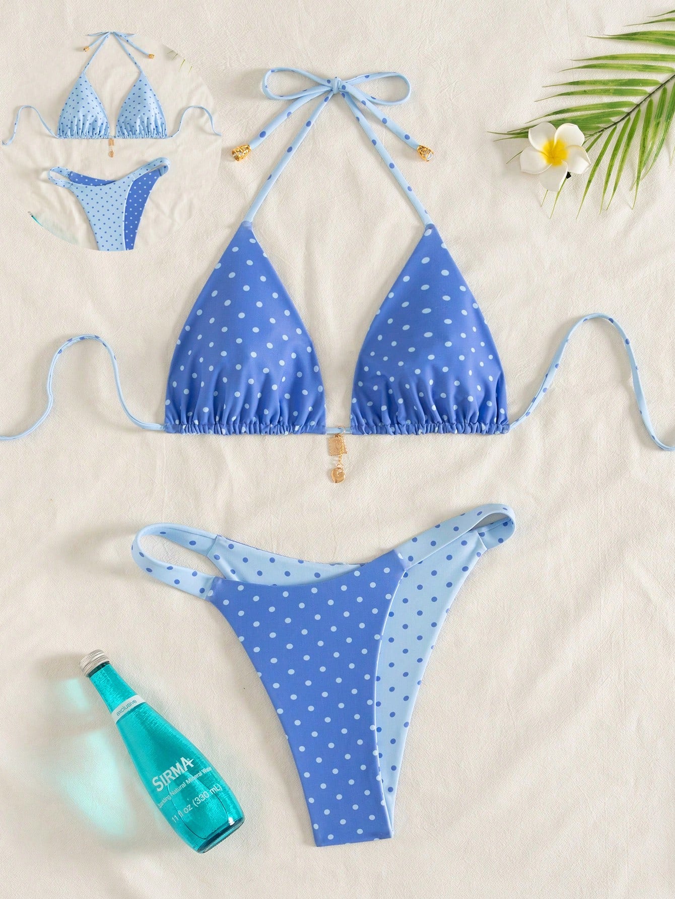 Swim Mod Women's Summer New Contrast Color Polka Dot Print Reversible