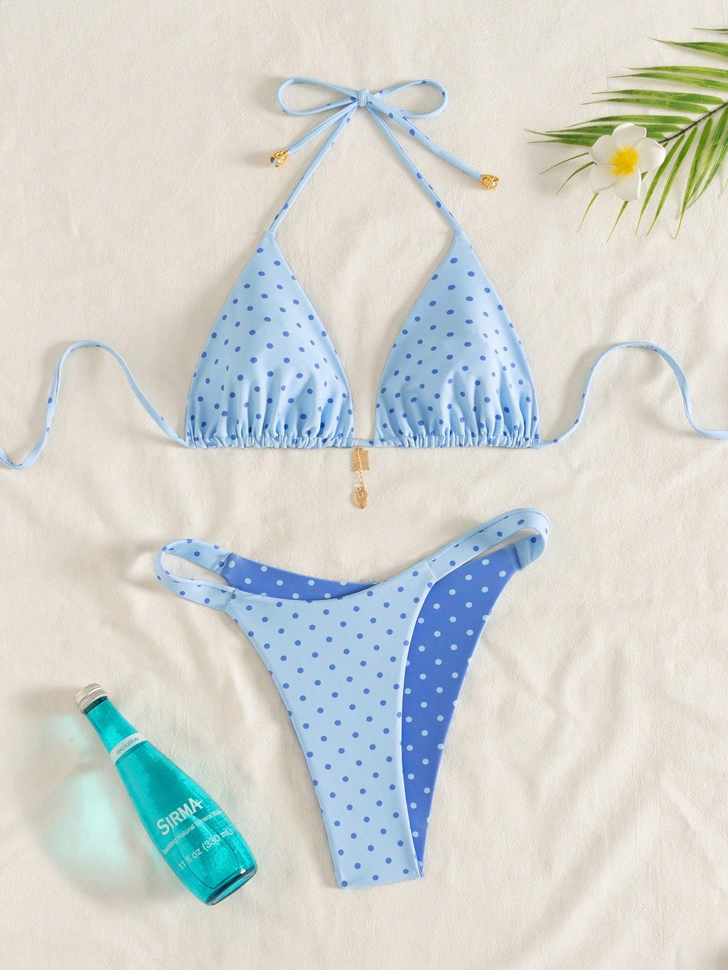 Swim Mod Women's Summer New Contrast Color Polka Dot Print Reversible