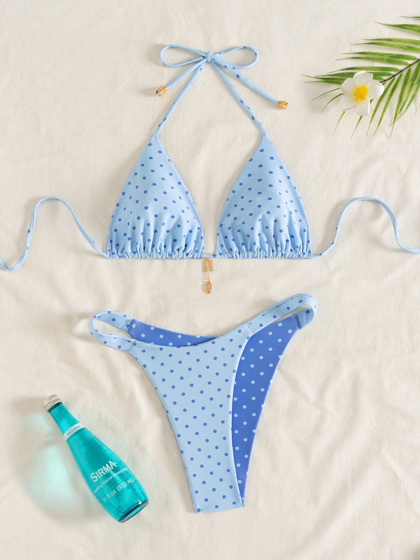 Swim Mod Women's Summer New Contrast Color Polka Dot Print Reversible