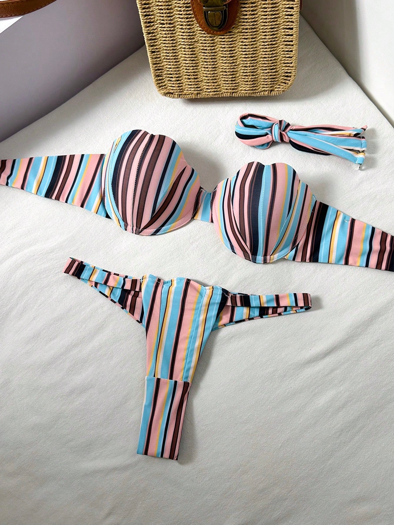 Swim Mod Petal Patchwork Hard Cup Detachable Strap Solid Color Sexy 2 Pieces Swimwear - image 14