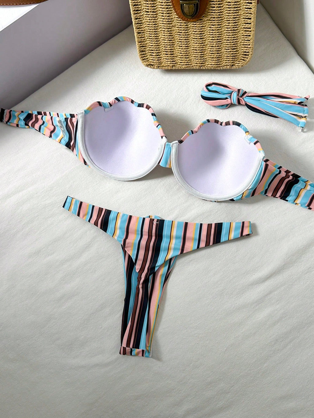 Swim Mod Petal Patchwork Hard Cup Detachable Strap Solid Color Sexy 2 Pieces Swimwear - image 15
