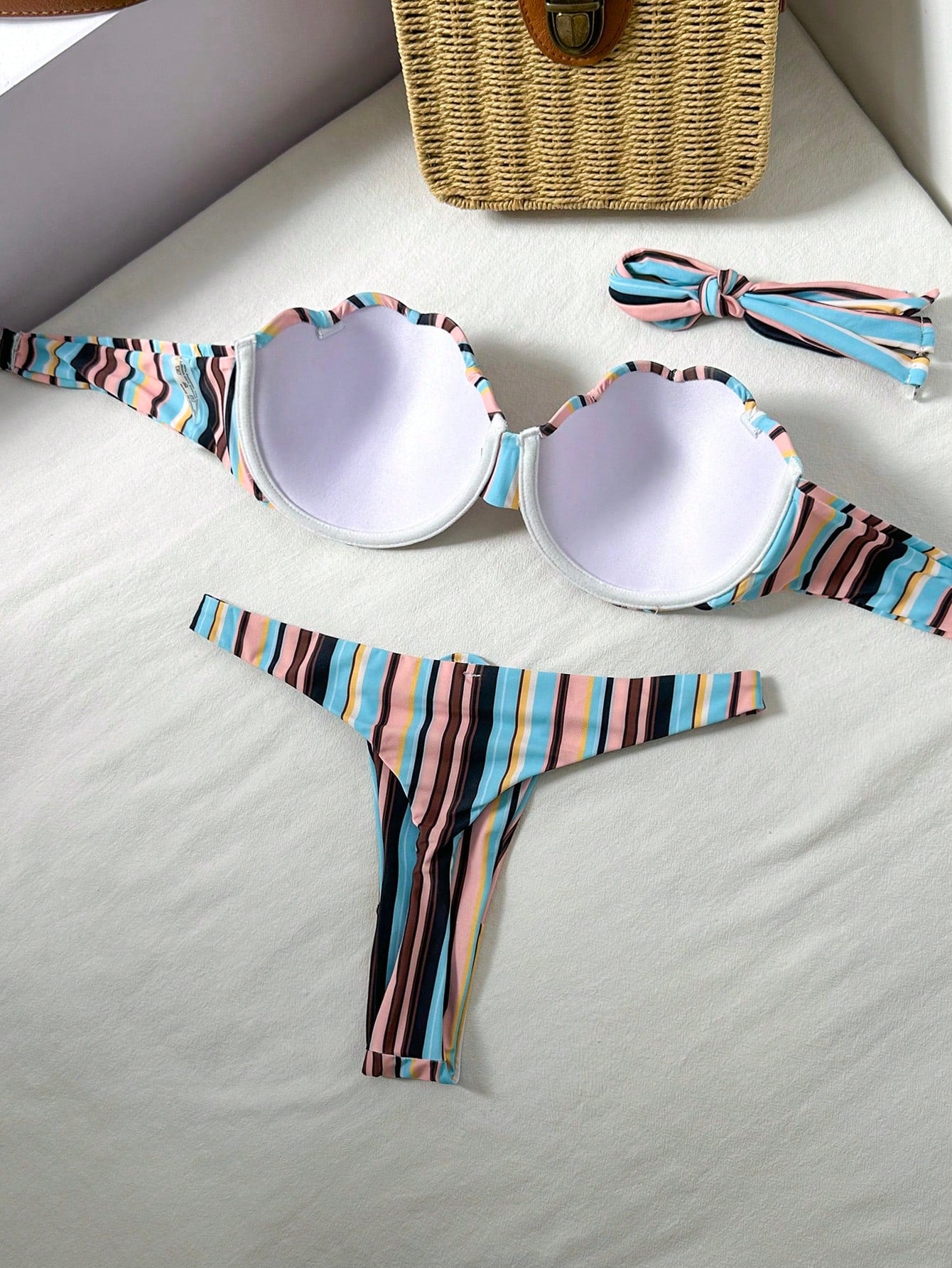Swim Mod Petal Patchwork Hard Cup Detachable Strap Solid Color Sexy 2 Pieces Swimwear - image 15