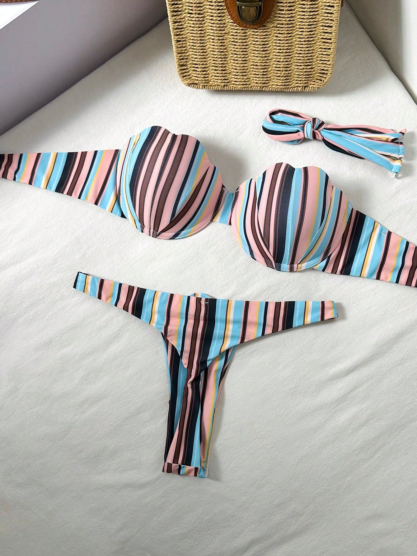 Swim Mod Petal Patchwork Hard Cup Detachable Strap Solid Color Sexy 2 Pieces Swimwear - image 11