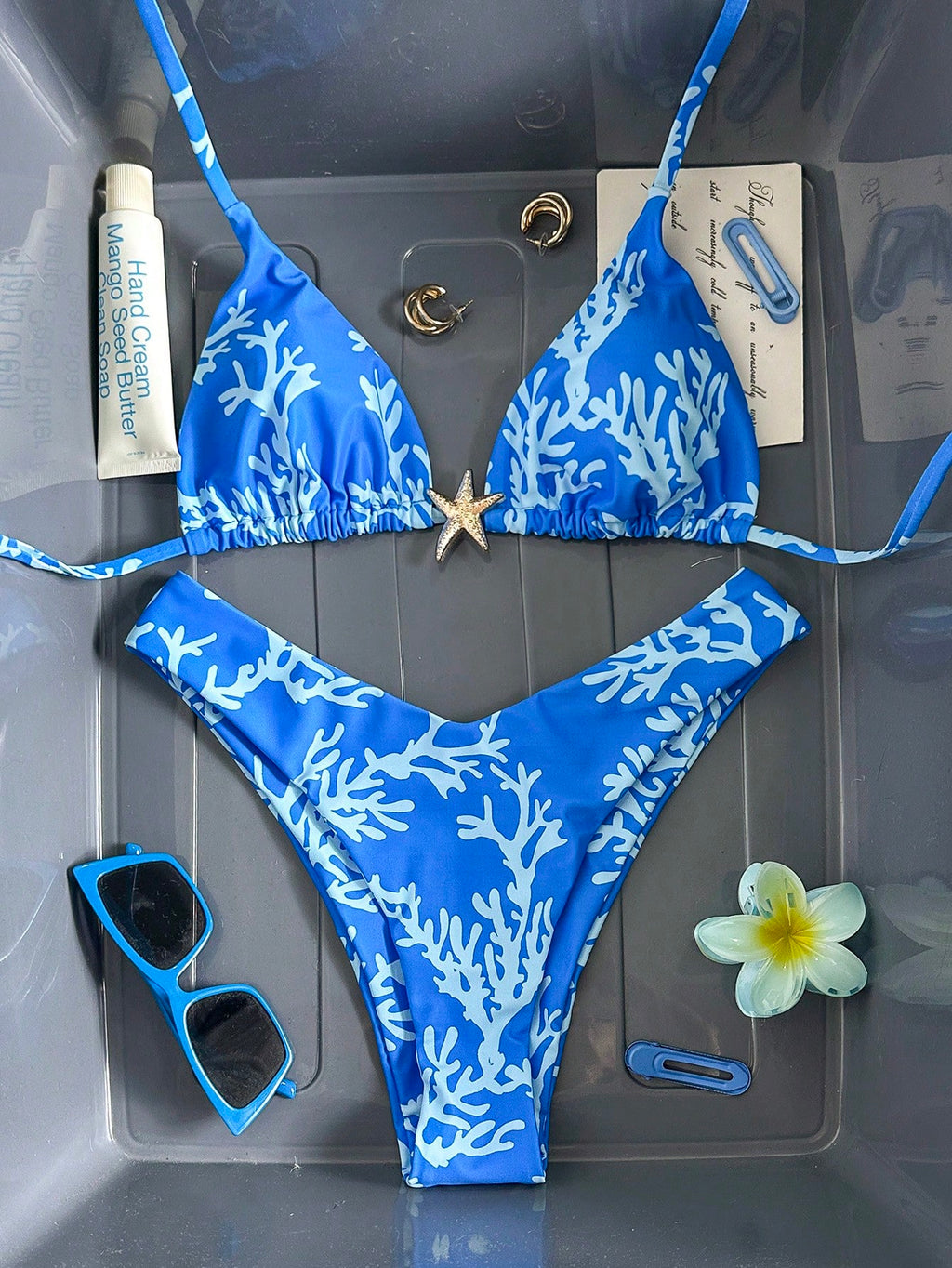 Swim Mod Multicolor Halter Tie Back Bikini Set For Women Tropical Print High Cut