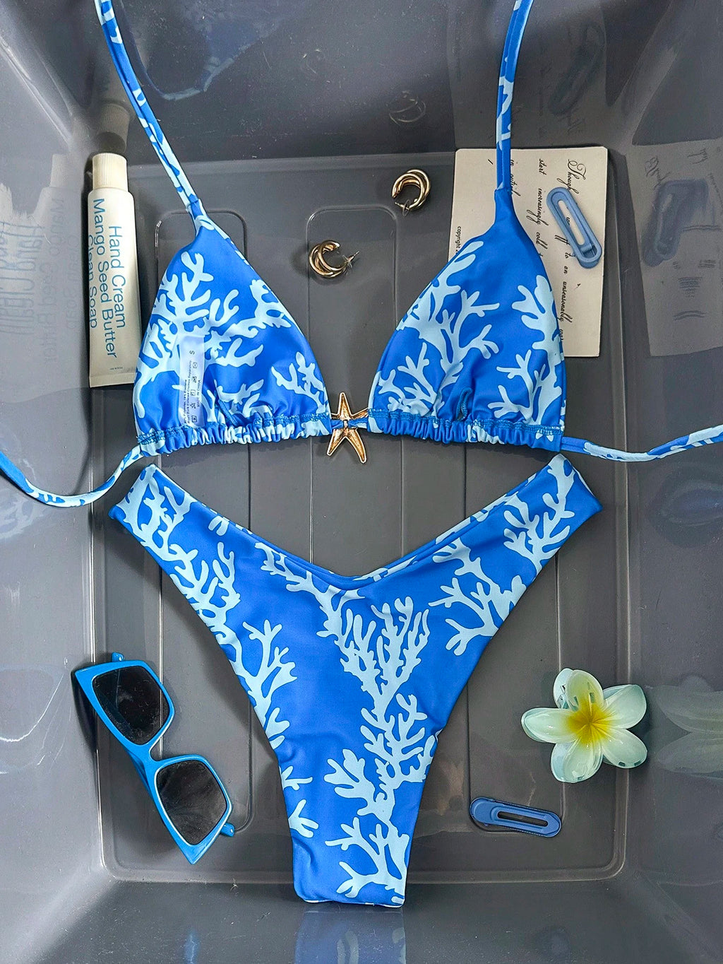 Swim Mod Multicolor Halter Tie Back Bikini Set For Women Tropical Print High Cut