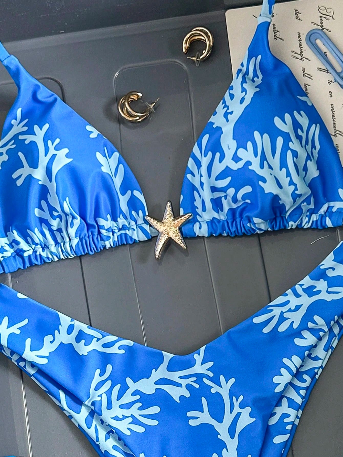Swim Mod Multicolor Halter Tie Back Bikini Set For Women Tropical Print High Cut