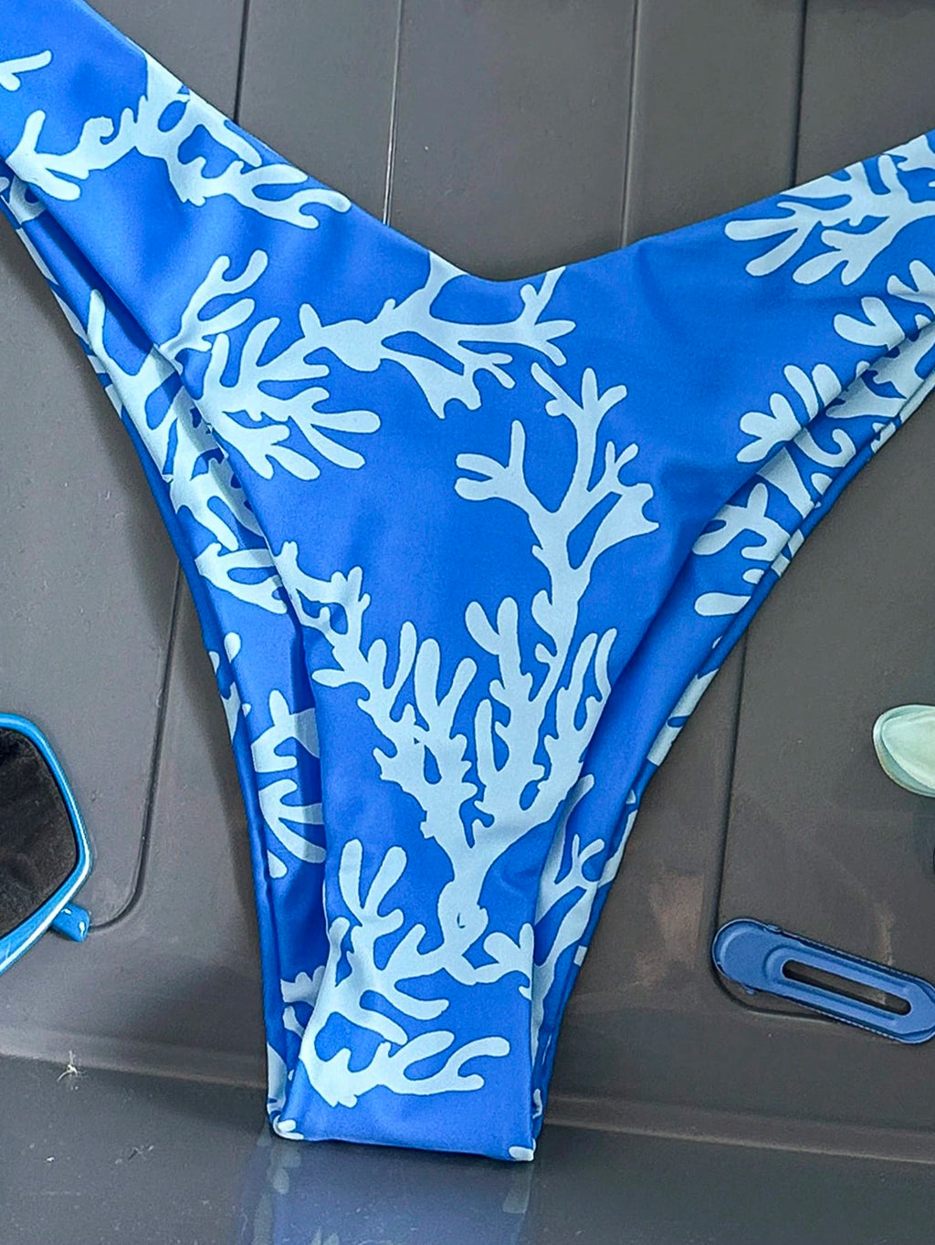 Swim Mod Multicolor Halter Tie Back Bikini Set For Women Tropical Print High Cut