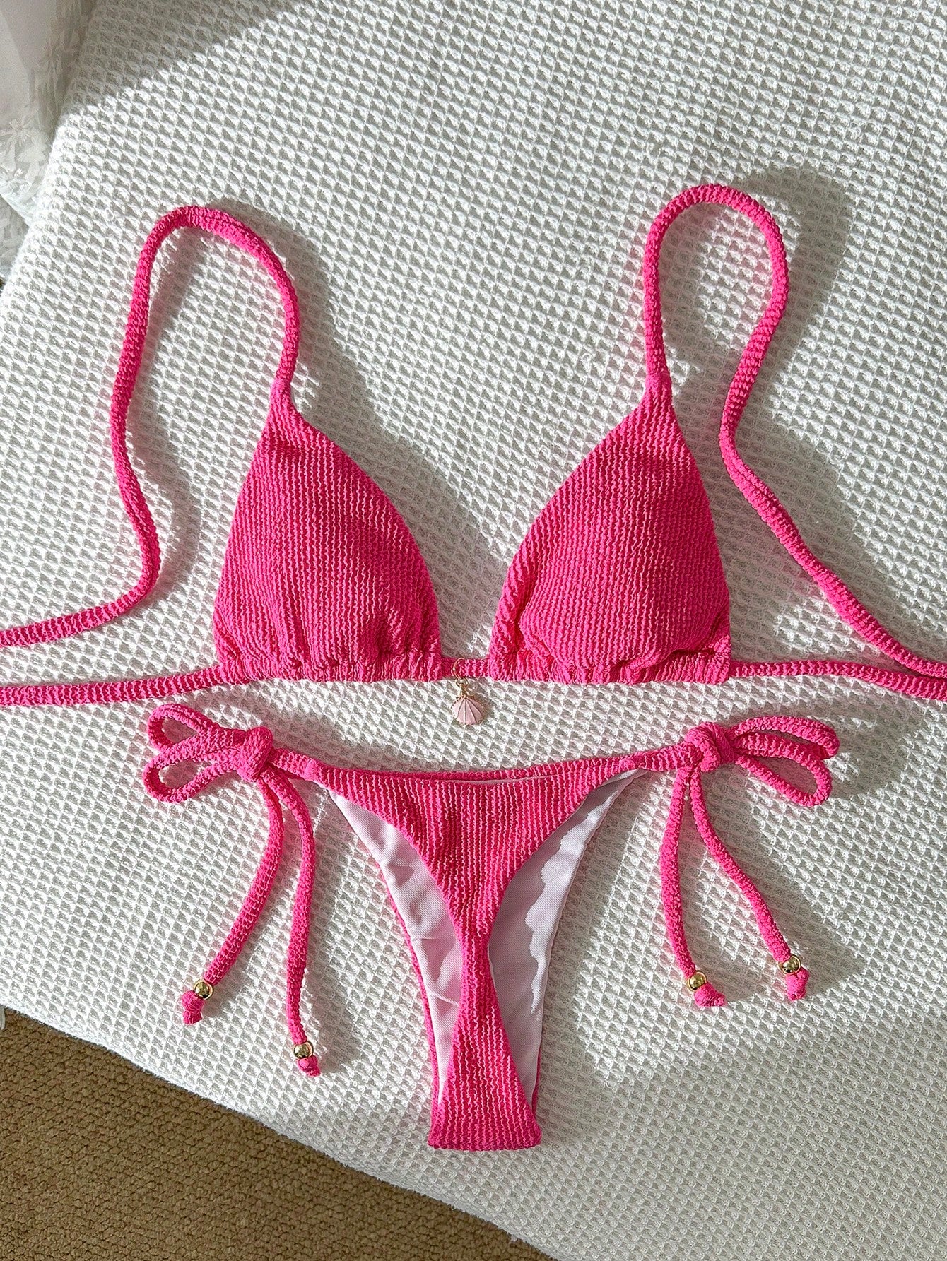 Swim Mod Women's Jacquard Metal Decorated Halter Neck Sexy Pink