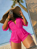 Swim Lushoire Women's Summer New Solid Color 3 Pieces Set Halter Bikini Low-Waist Triangle Panty Mesh Romper