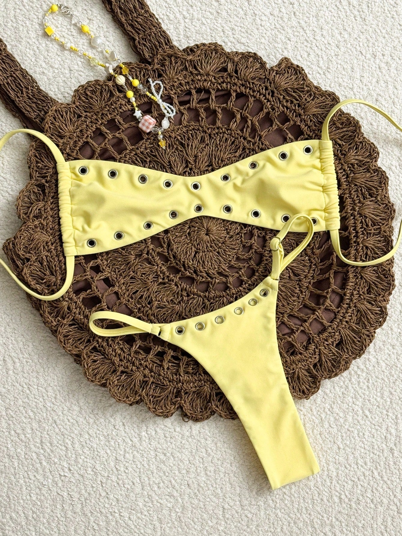Swim 2025 New Women's Solid Color Sexy Bandeau Beach Vacation Casual Sexy Swimwe