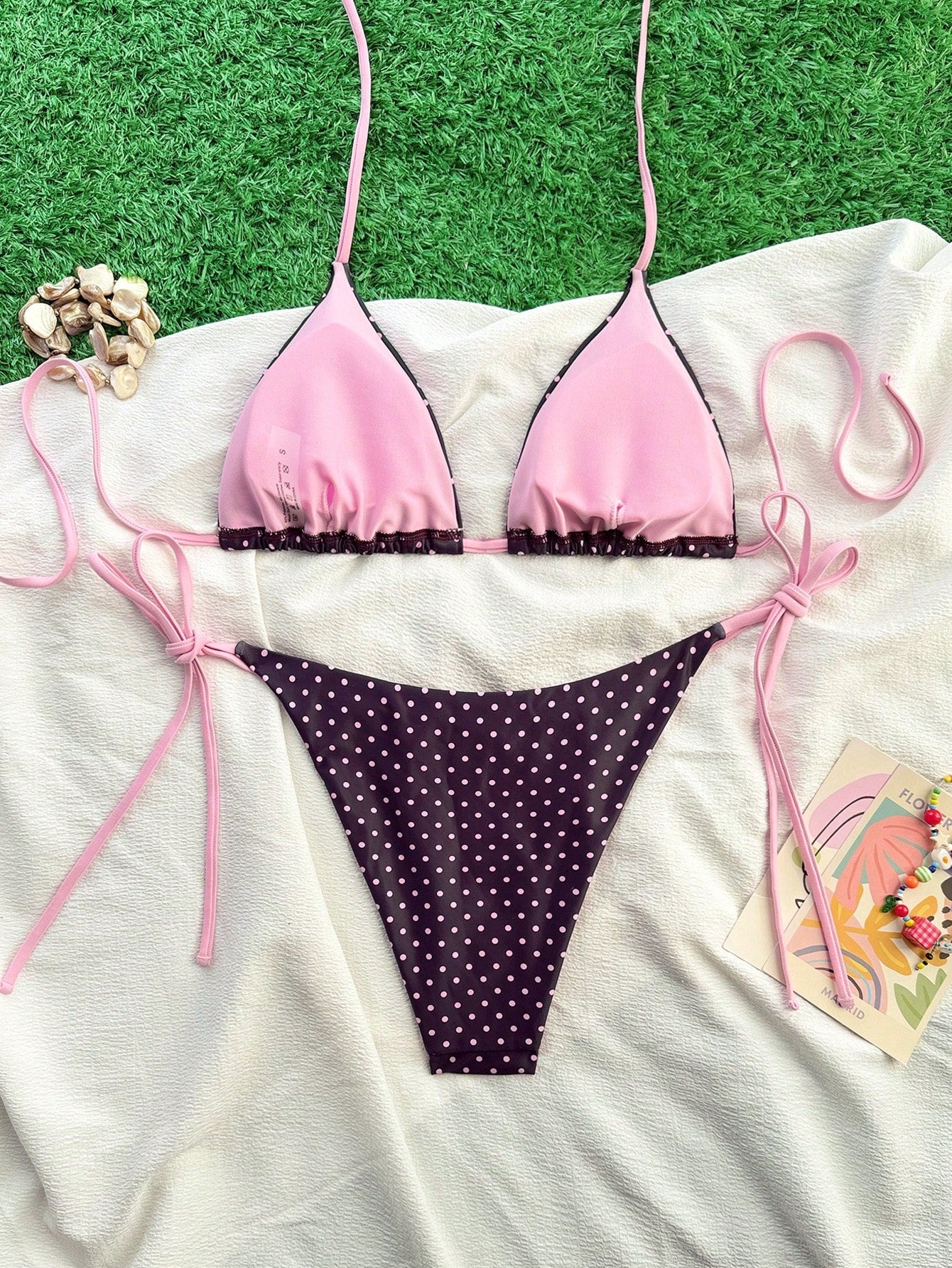 Swim Mod Women 2pcs Set Polka Dot Bikini Set,Spaghetti Strap Backless