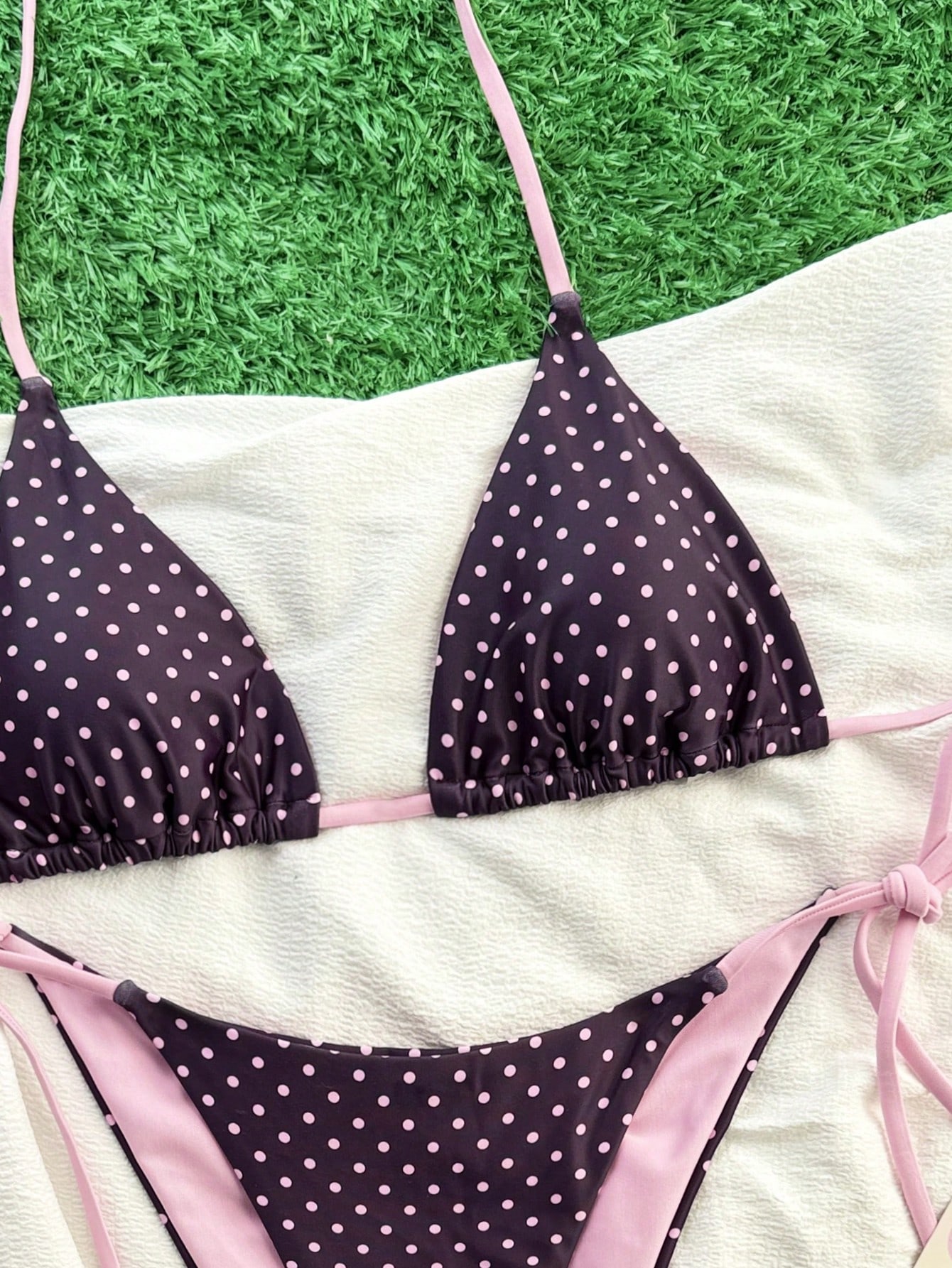 Swim Mod Women 2pcs Set Polka Dot Bikini Set,Spaghetti Strap Backless