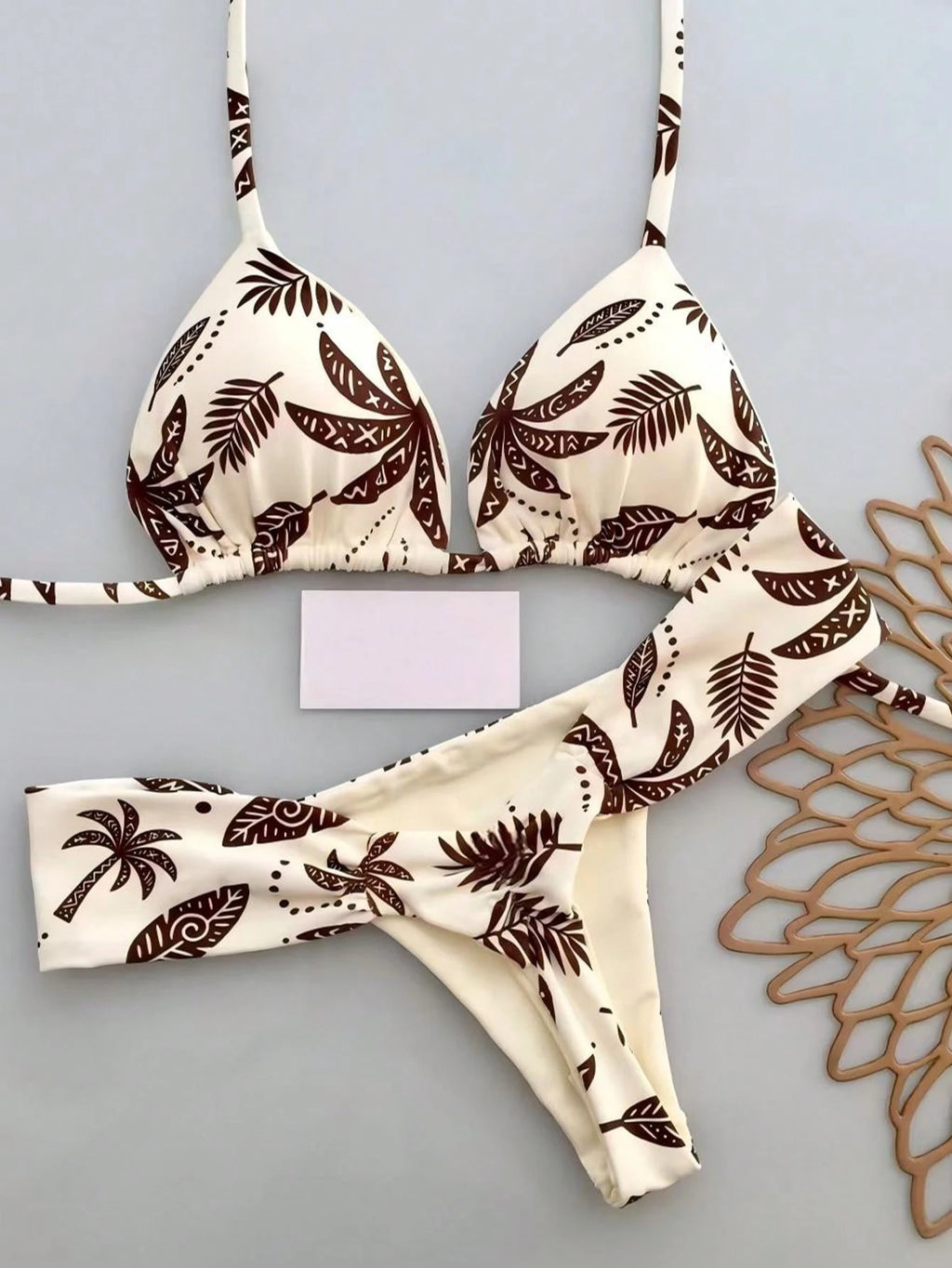 2pcs Casual Cute Elegant Sexy Bohemian Floral Tie-Up Braided Bikini