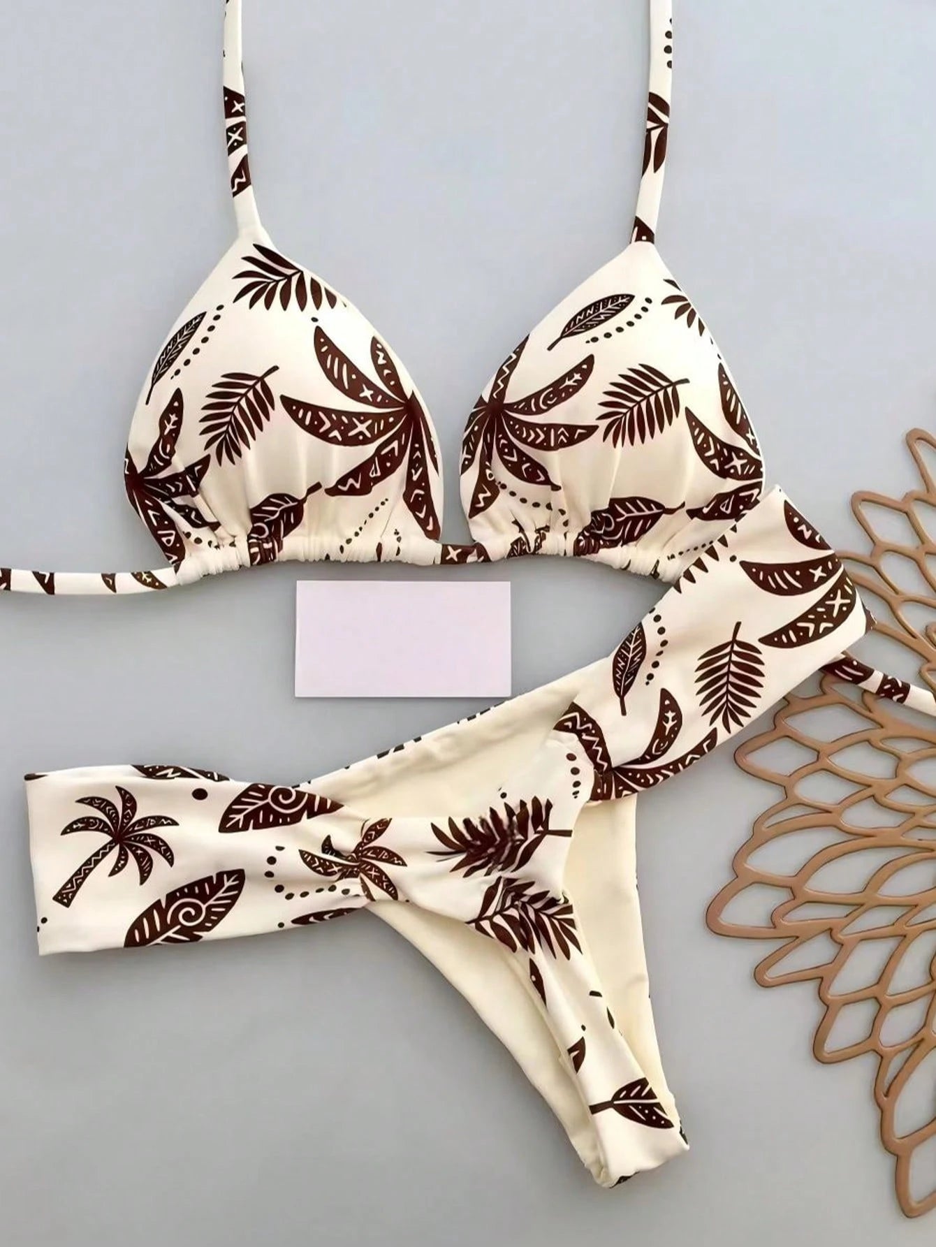 2pcs Casual Cute Elegant Sexy Bohemian Floral Tie-Up Braided Bikini