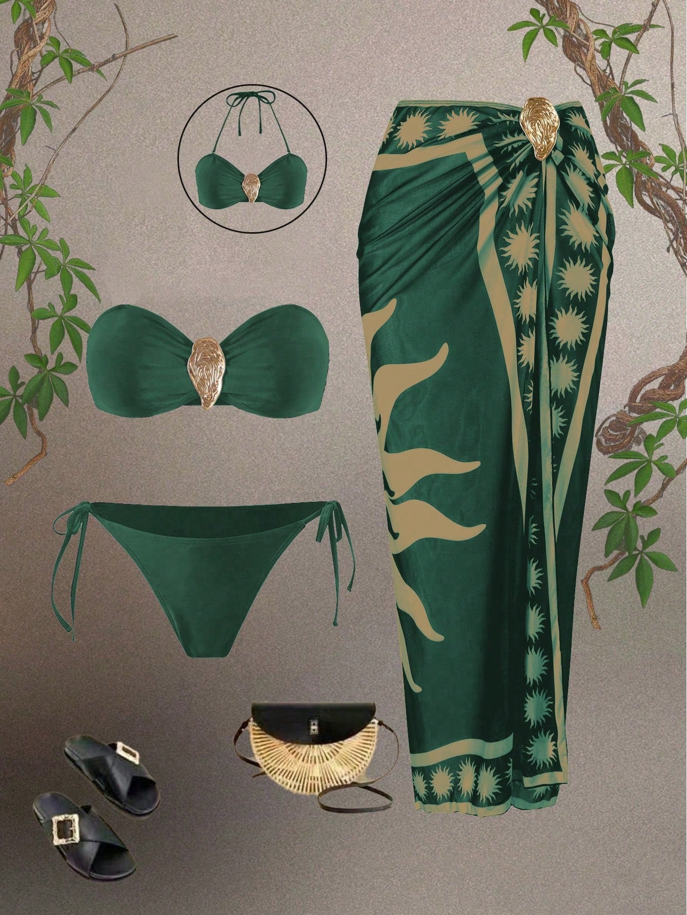 Swim Oasis 3pcs/Set 2026 New Women Swimwear Bra Printed Mesh Maxi