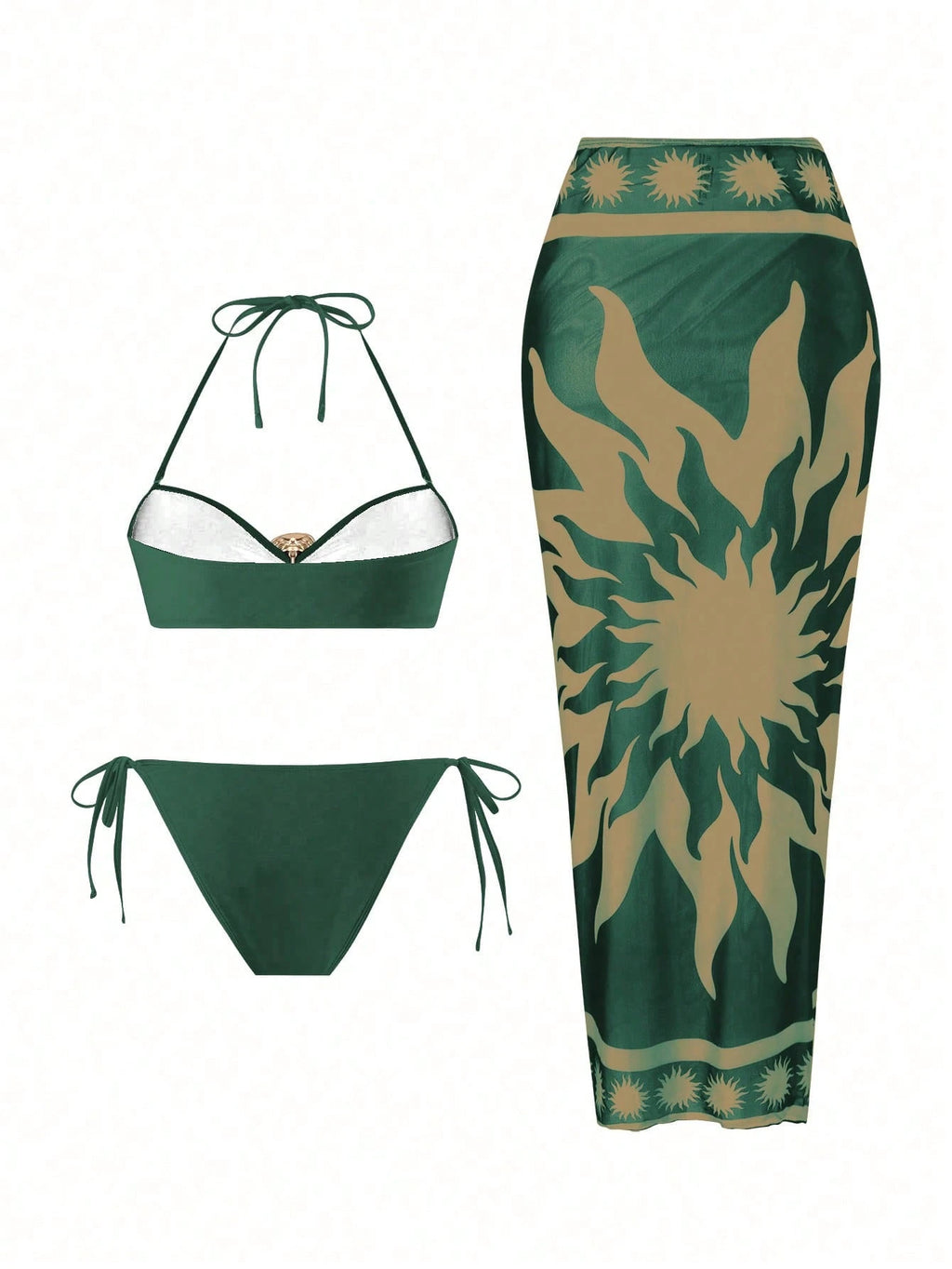 Swim Oasis 3pcs/Set 2026 New Women Swimwear Bra Printed Mesh Maxi