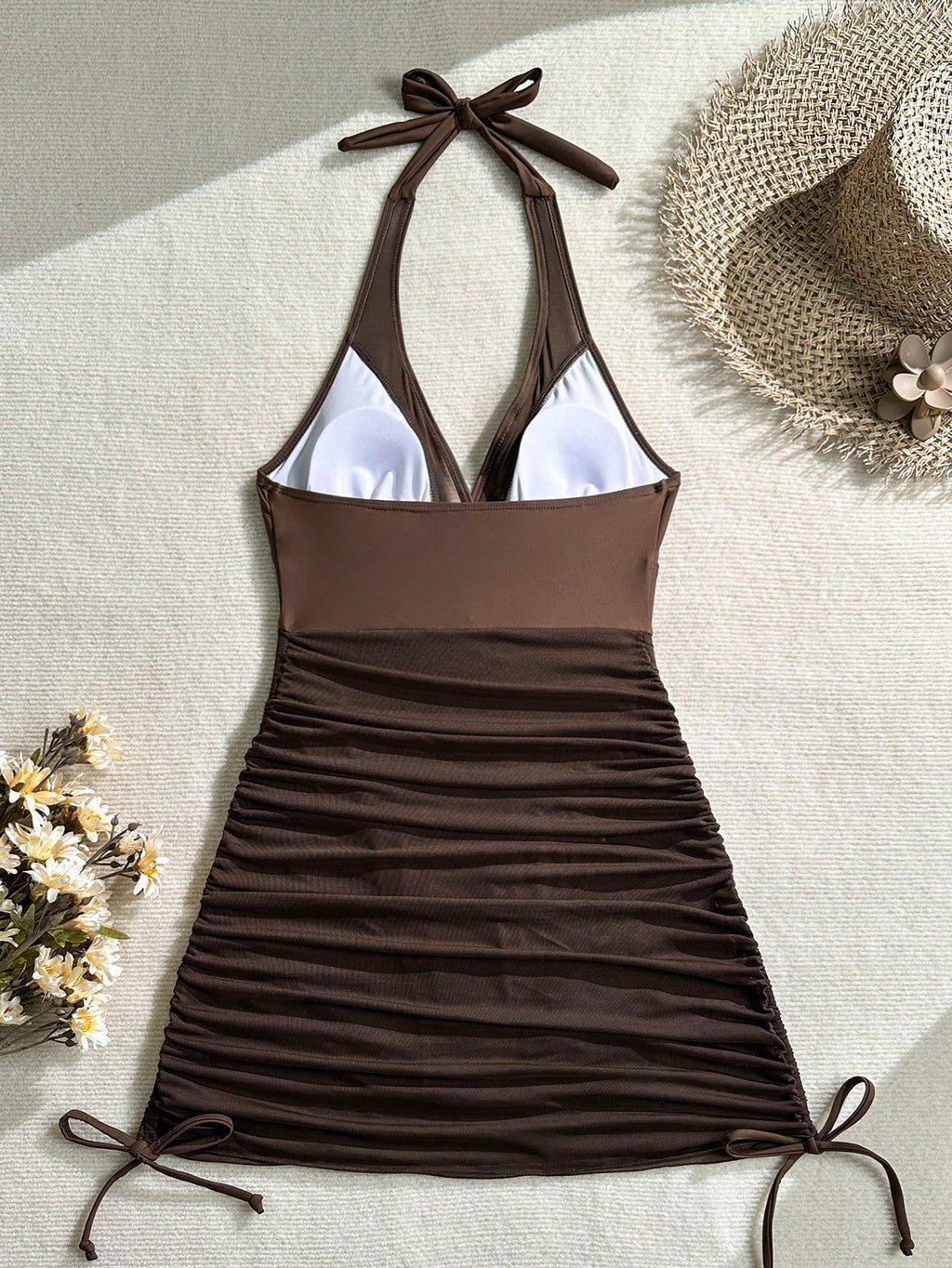 Swim Vcay Women Spring Break Sexy Vacation Casual Party Summer Beach Solid Black Wire-Free Textured Swim Dress - image 12