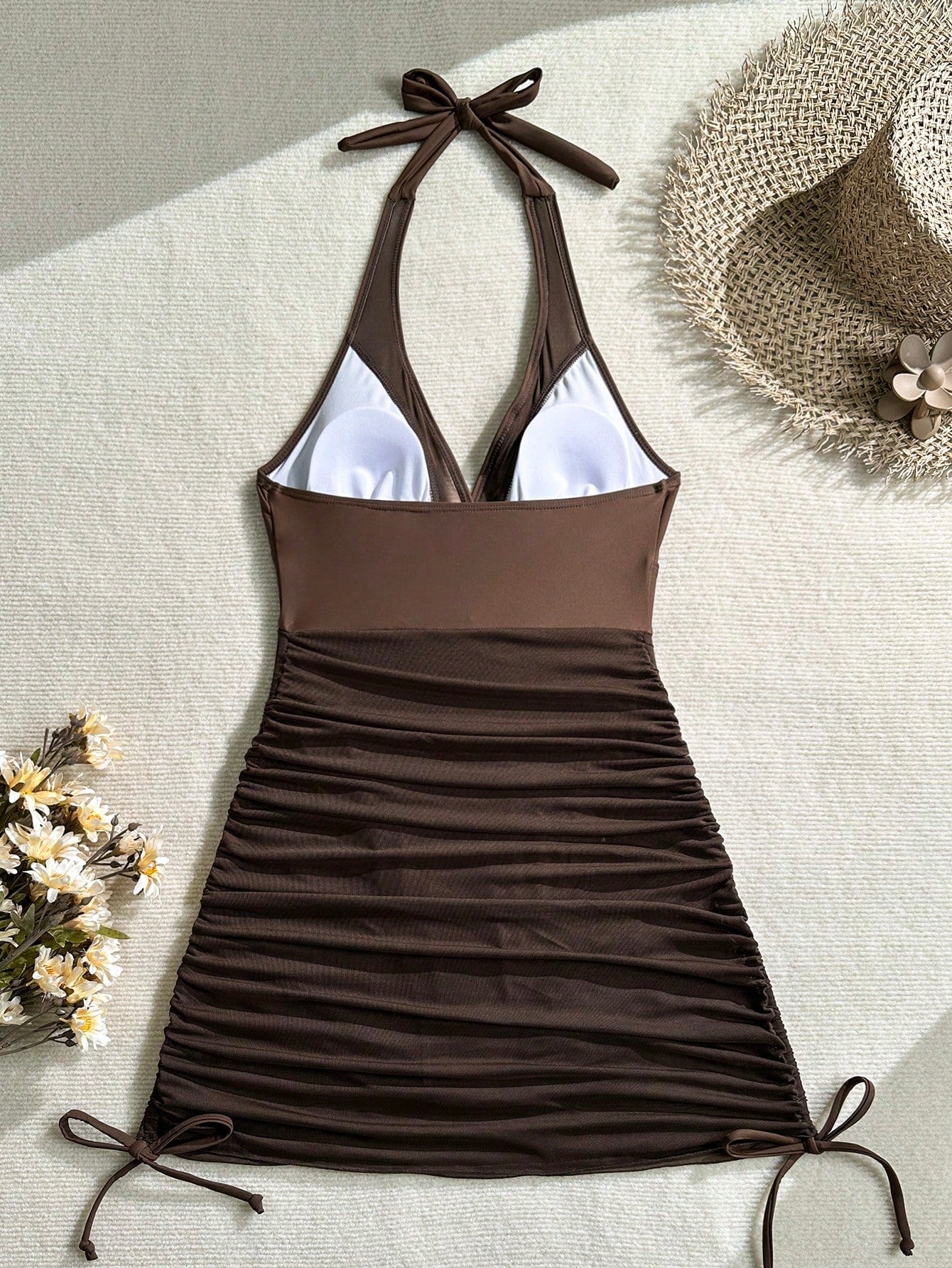 Swim Vcay Women Spring Break Sexy Vacation Casual Party Summer Beach Solid Black Wire-Free Textured Swim Dress - image 12