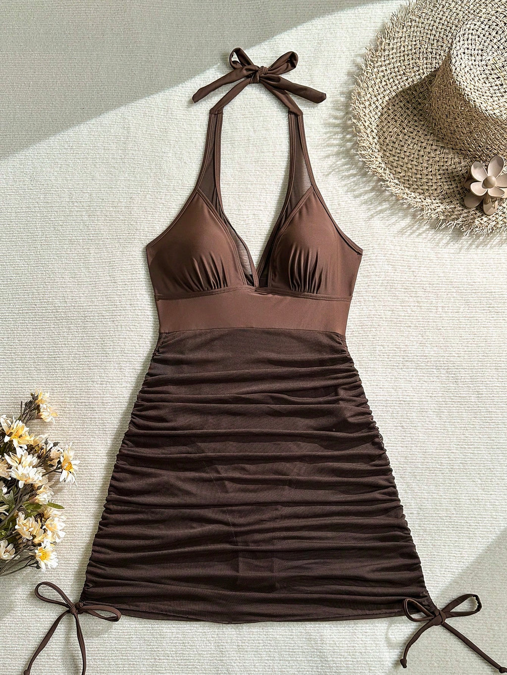 Swim Vcay Women Spring Break Sexy Vacation Casual Party Summer Beach Solid Black Wire-Free Textured Swim Dress - image 14