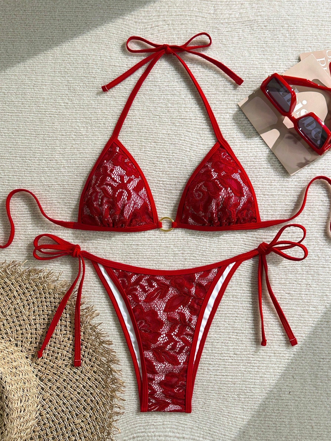 Swim Women's Lace-Up Halter Sexy Bikini 2 Pieces Swimwear Set, Summer