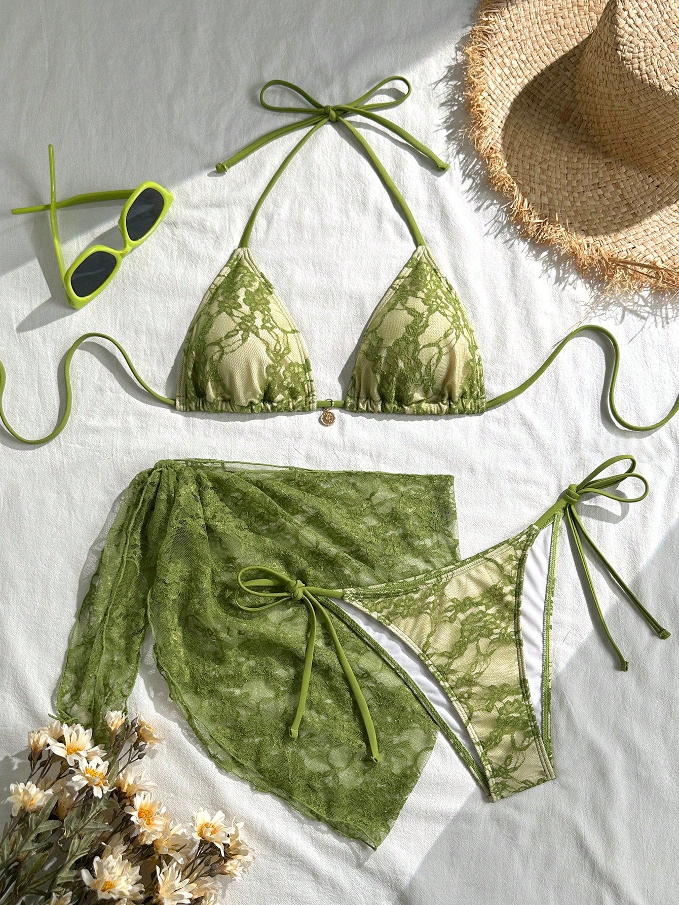 Swim Mod Springbreak Women's 3-Piece Set: Lace-Up Halter Sexy Bikini