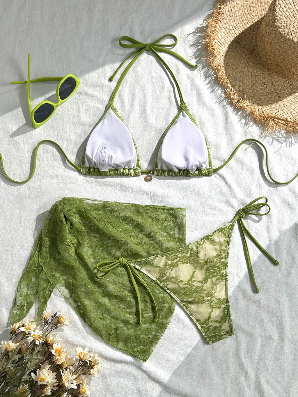 Swim Mod Springbreak Women's 3-Piece Set: Lace-Up Halter Sexy Bikini