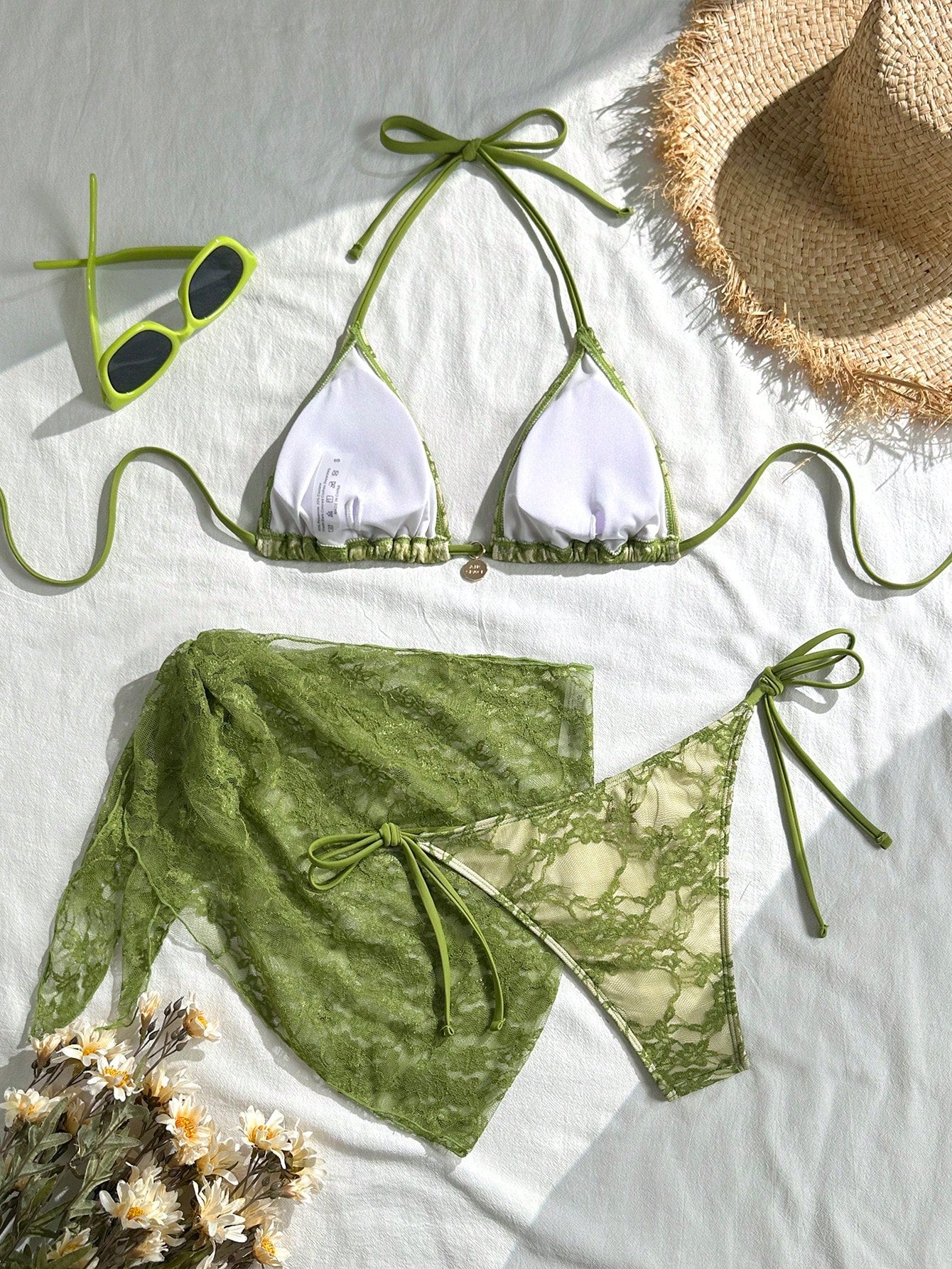 Swim Mod Springbreak Women's 3-Piece Set: Lace-Up Halter Sexy Bikini