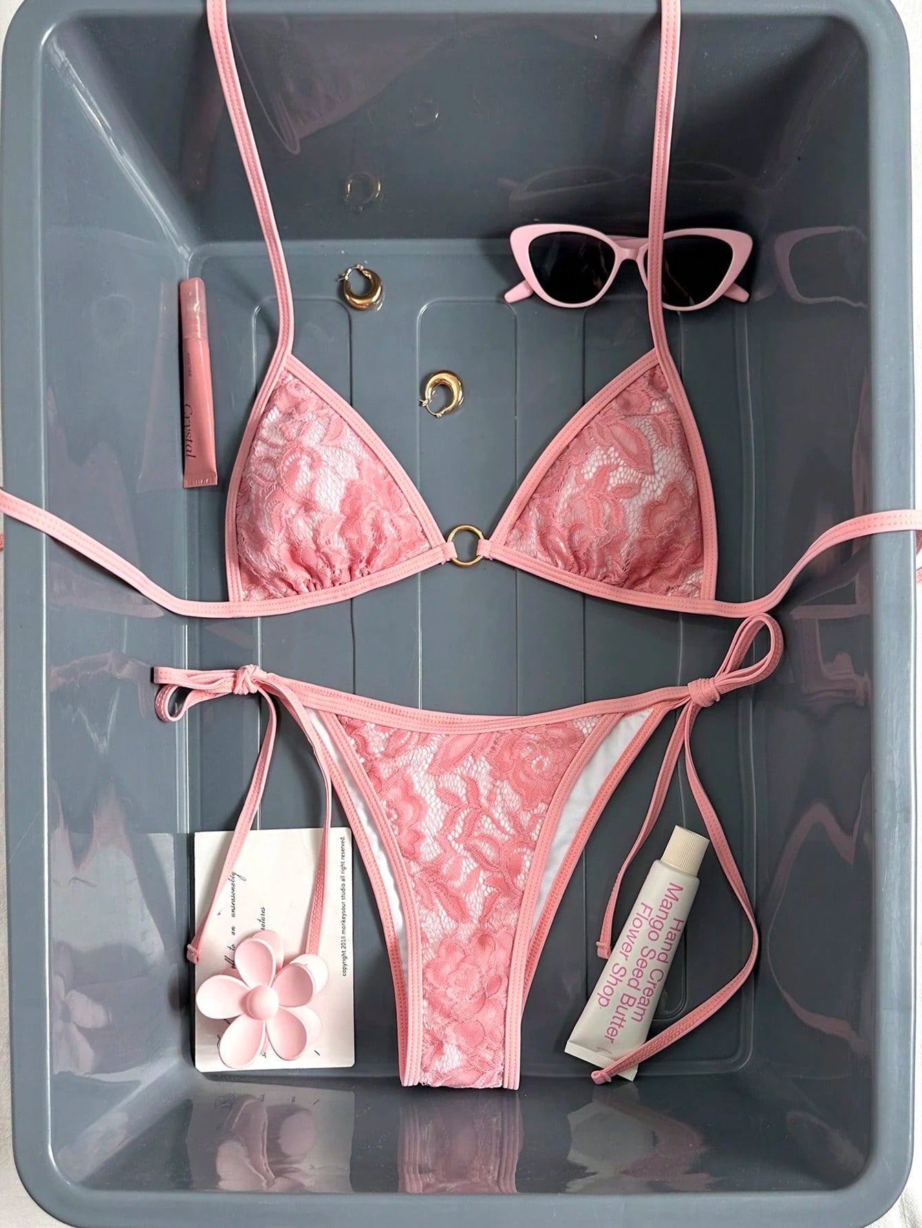 Swim Women's Lace-Up Halter Sexy Bikini 2 Pieces Swimwear Set, Summer