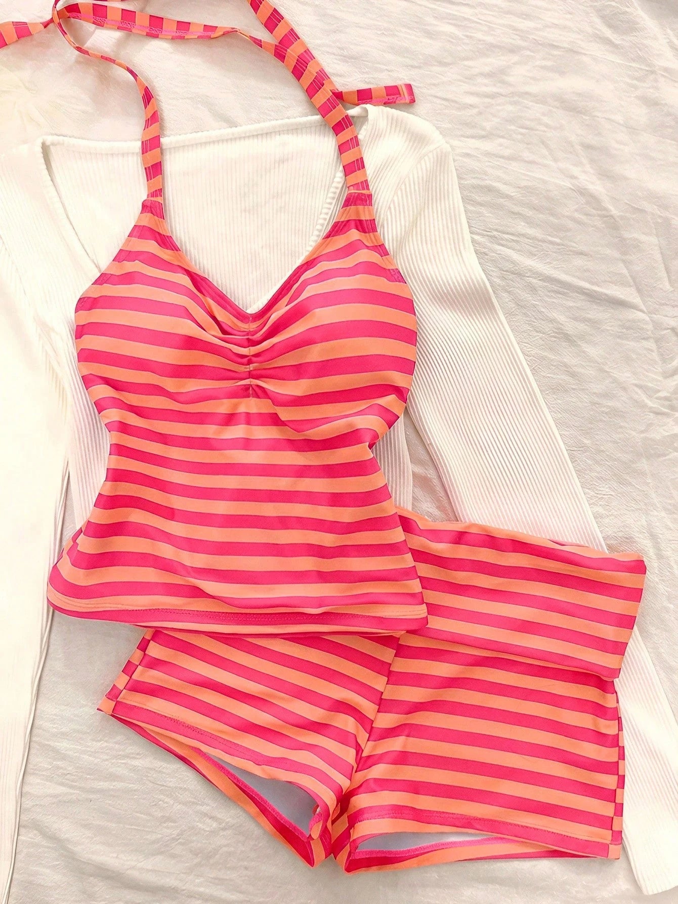 Women's Two-Piece Swimwear, Elegant Sexy Striped Print Short Swim Top