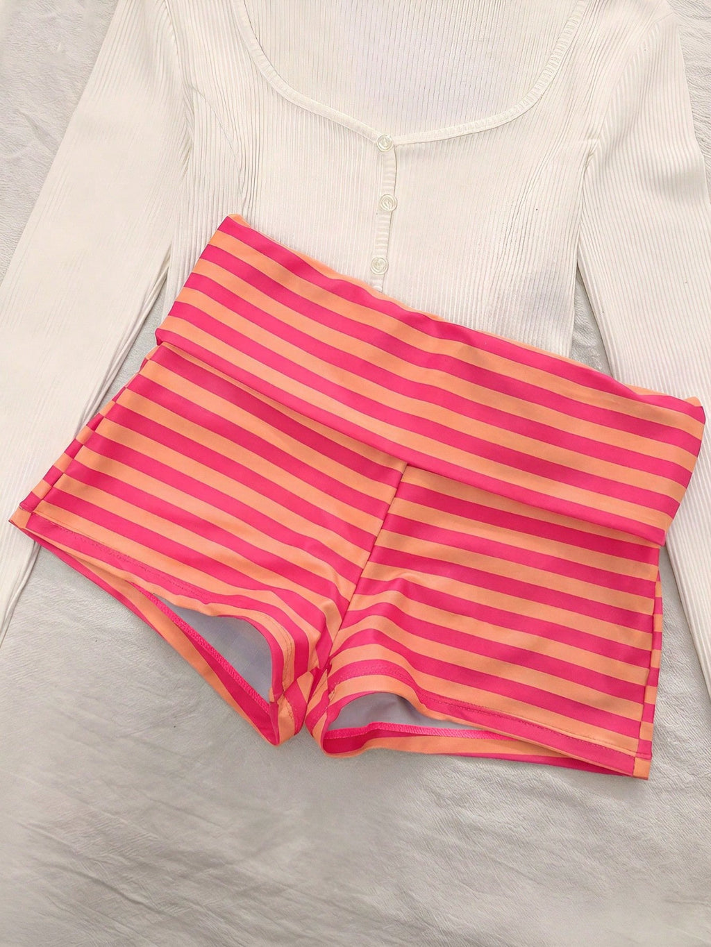 Women's Two-Piece Swimwear, Elegant Sexy Striped Print Short Swim Top