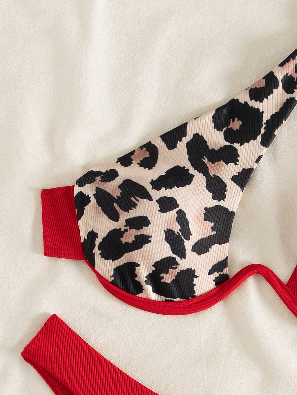 Swim Vcay Women's Rainbow Leopard,Red Colorblock Ribbed Bikini