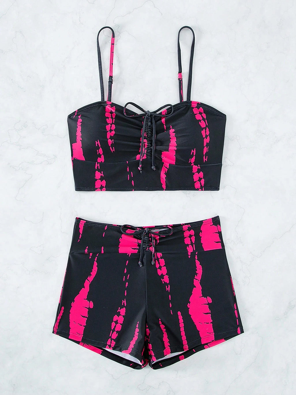 Swim Vcay 2pcs/Set New Summer Pink Floral Random Print Casual Vacation Beach Bik