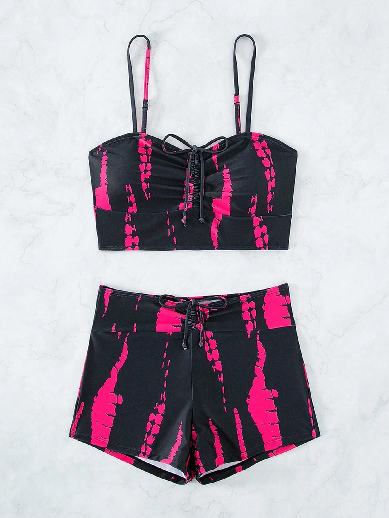 Swim Vcay 2pcs/Set New Summer Pink Floral Random Print Casual Vacation Beach Bik