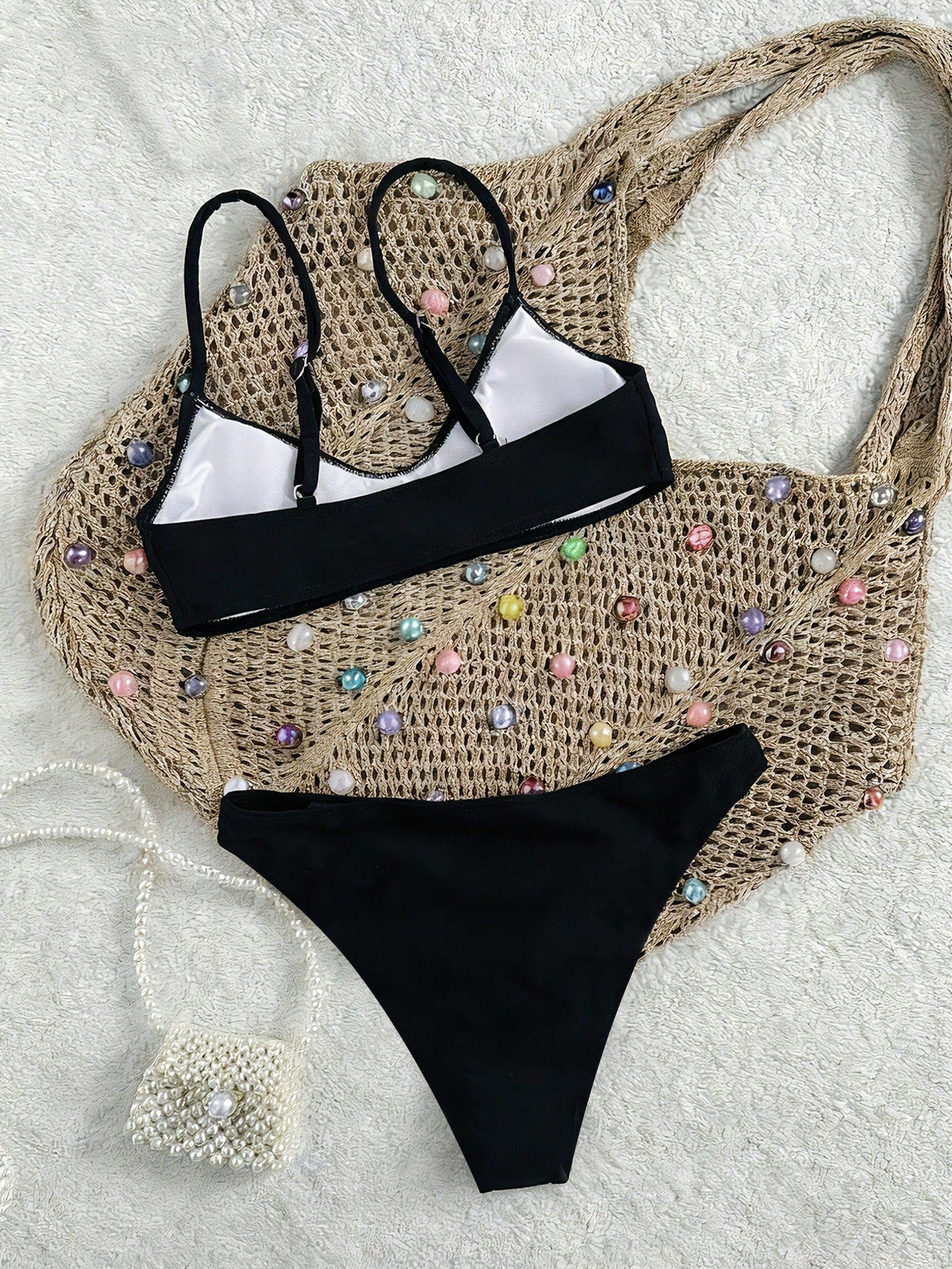 Swim Mod Elegant Vacation Bohemian Navy Blue & White Polka Dot Adjustable Strap V-Neck Sexy Bikini Set - image 12